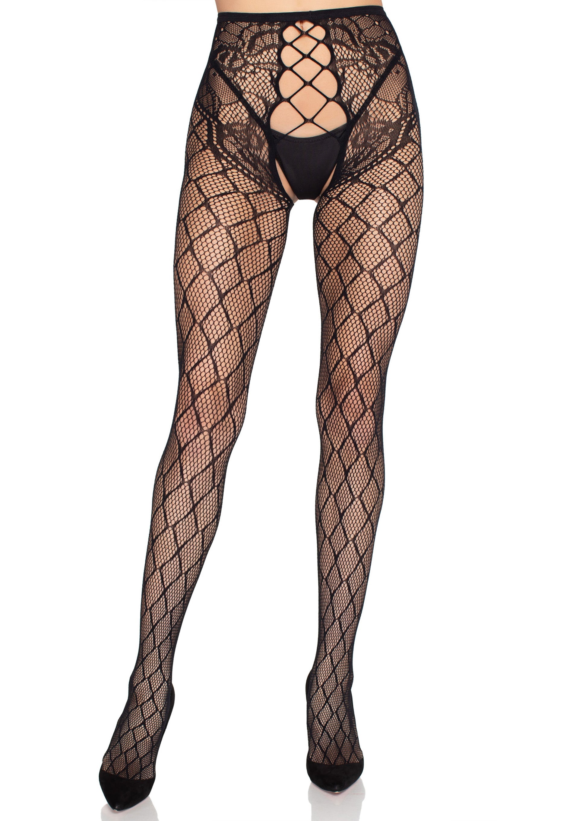 Leg Avenue Net Tights with Crotchless Panty