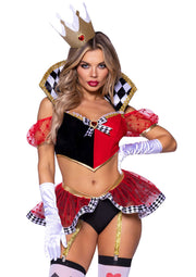 Costume Reine de Coeur sexy. Déguisement d'Halloween ou soirée à thème, couronne incluse.; Sexy hartenkoningin kostuum. Halloween- of themafeestkleding, inclusief kroon.; Sexy Queen of Hearts costume. Halloween or theme party wear, crown included.