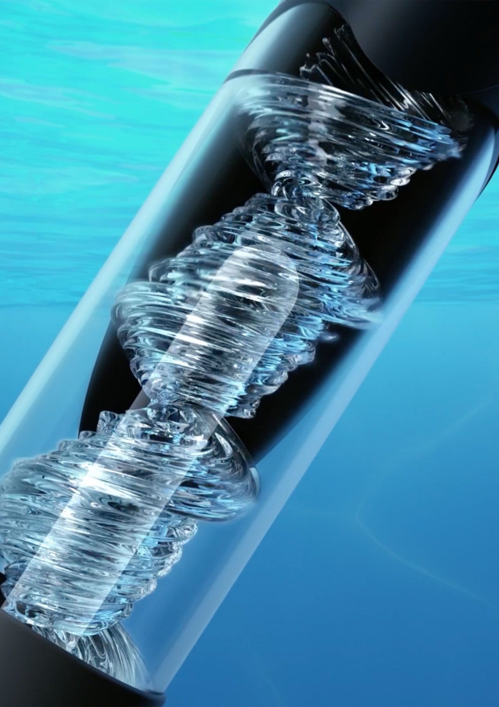 Tourbillon d'eau dans un tube transparent. Idéal pour les produits liés à l'eau, la purification ou la clarté.; Waterkolk in transparante buis. Ideaal voor watergerelateerde producten, zuivering of helderheid.; Water swirl in clear tube. Perfect for water-related products, purification, or clarity.