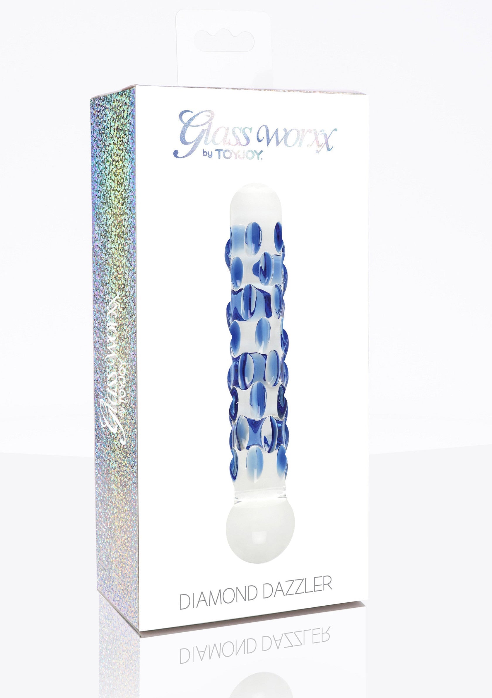 Glassworxx Diamond Dazzler : Plaisir en verre élégant avec des accents bleus étincelants pour une expérience unique.; Glassworxx Diamond Dazzler: Elegant glazen genot met sprankelende blauwe accenten voor een unieke ervaring.; Glassworxx Diamond Dazzler: Elegant glass pleasure with sparkling blue accents for a unique experience.