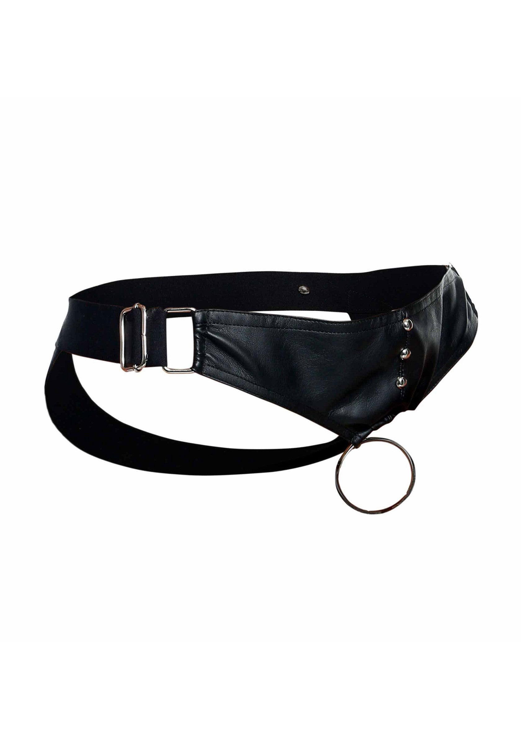 Ceinture noire en similicuir avec anneau en métal, idéale pour un look gothique ou alternatif.; Zwarte kunstleren heupgordel met metalen ring, perfect voor een gothic of alternatieve look.; Black faux leather hip belt with metal ring, perfect for a gothic or alternative look.
