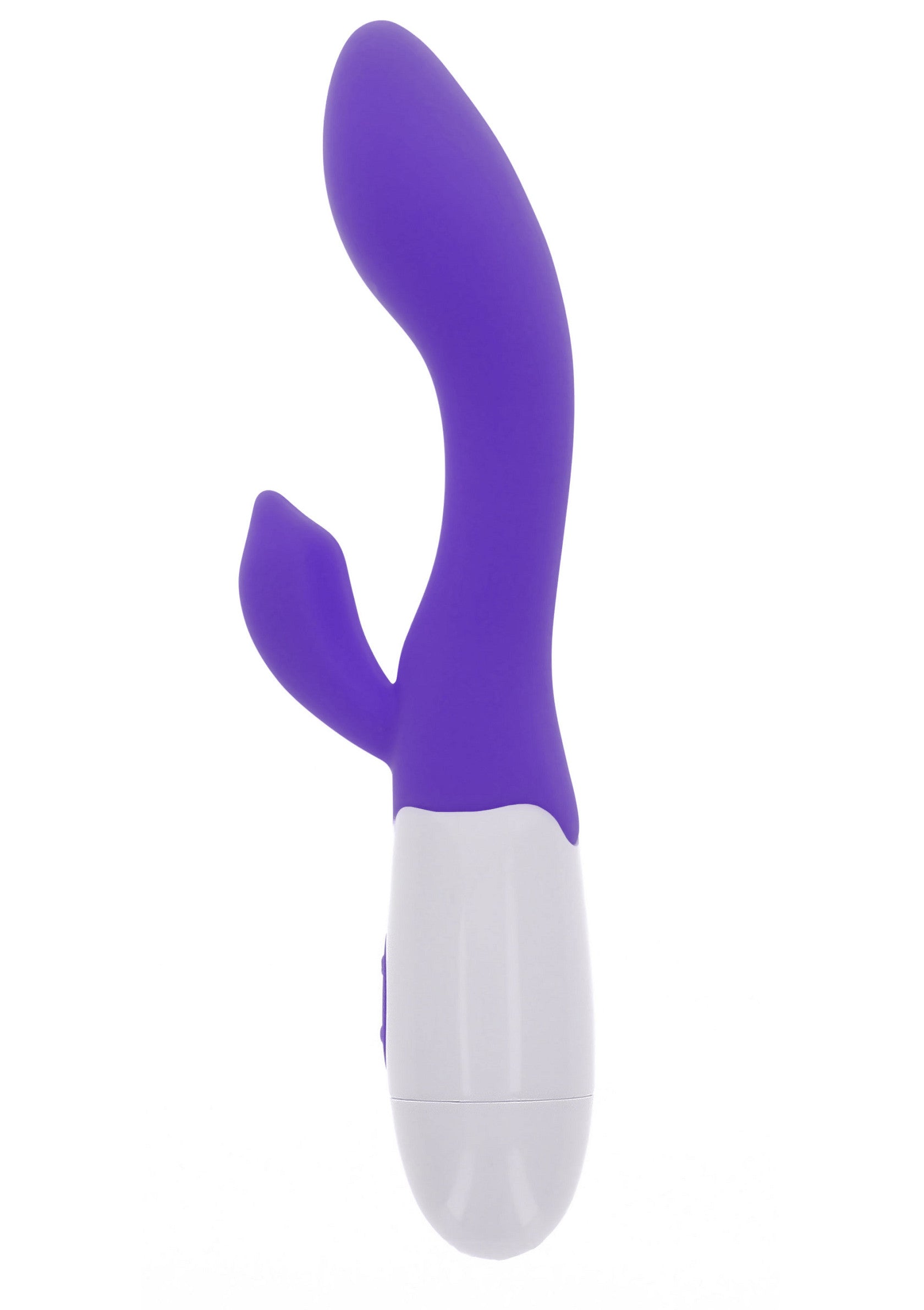 Vibromasseur lapin violet et blanc pour le plaisir.; Paarse en witte konijnenvibrator voor genot.; Purple and white rabbit vibrator for pleasure.