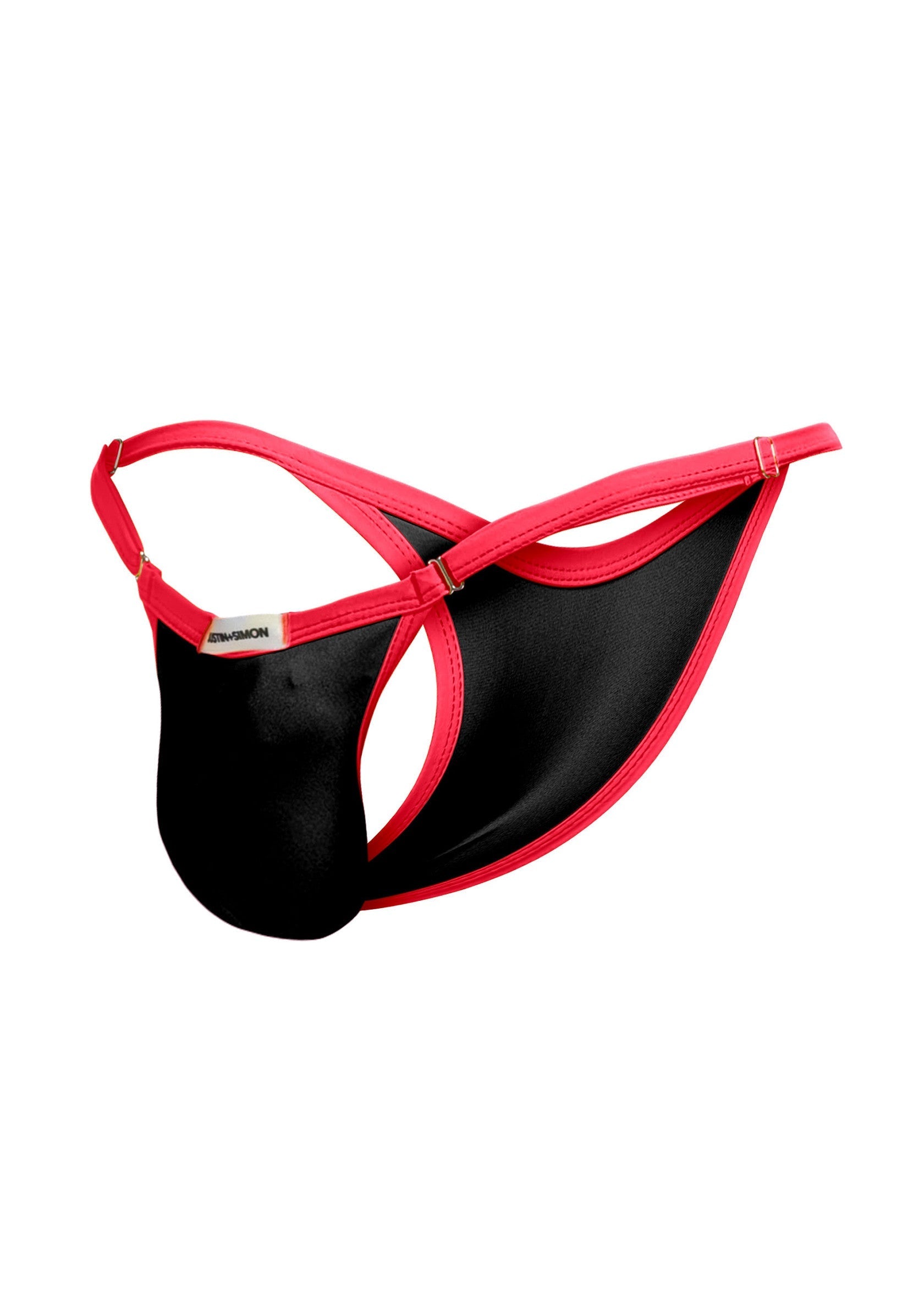 String noir pour homme avec bordure rouge. Sous-vêtement confortable et sexy.; Zwarte string voor heren met rode rand. Comfortabel en sexy ondergoed.; Men's black thong with red trim. Comfortable and sexy underwear.