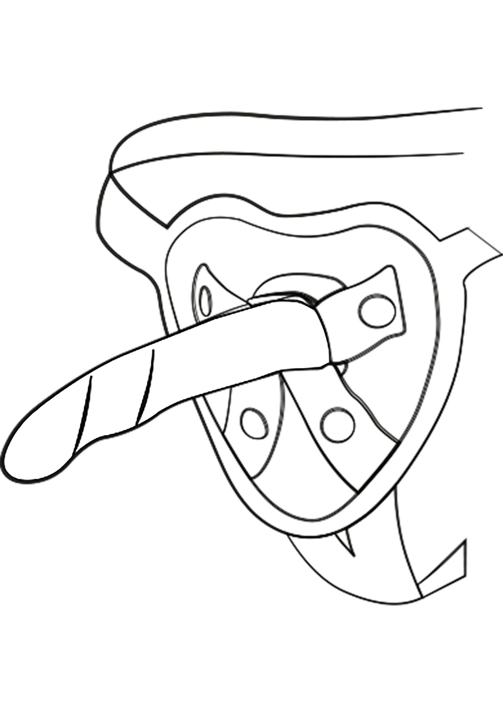 Dessin au trait d'un étrier d'équitation. Parfait pour les projets créatifs sur le thème de l'équitation et des accessoires pour chevaux.; Lijntekening van een stijgbeugel. Perfect voor creatieve projecten over paardrijden en paardenaccessoires.; Line drawing of a riding stirrup. Perfect for creative projects about horseback riding and horse accessories.