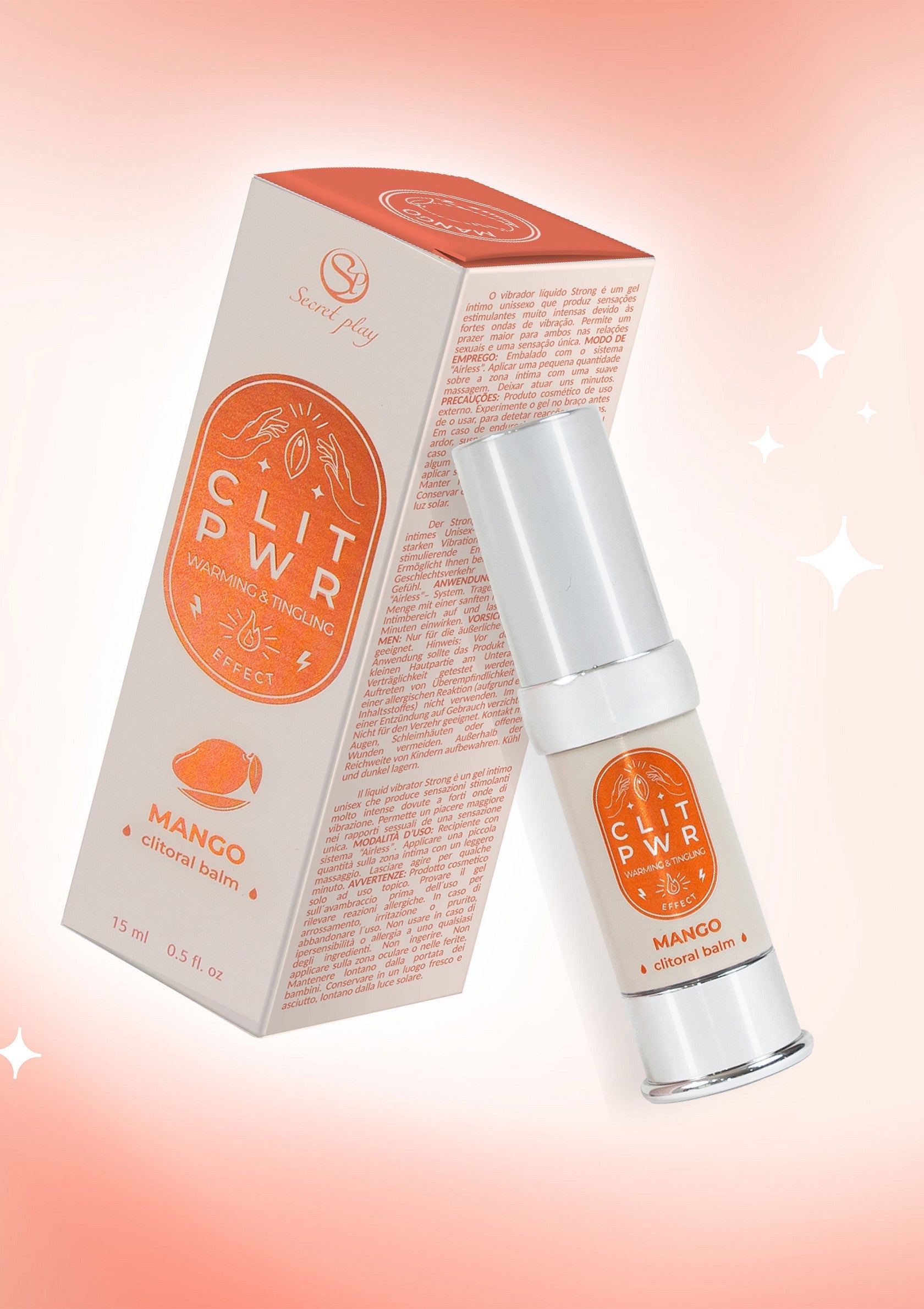 Baume clitoral Clit PWR de Secret Play, parfum mangue. Stimulation et plaisir garantis! ; Secret Play Clit PWR clitorisbalsem, mango geur. Gegarandeerde stimulatie en plezier!; Secret Play Clit PWR clitoral balm, mango scent. Guaranteed stimulation and pleasure!