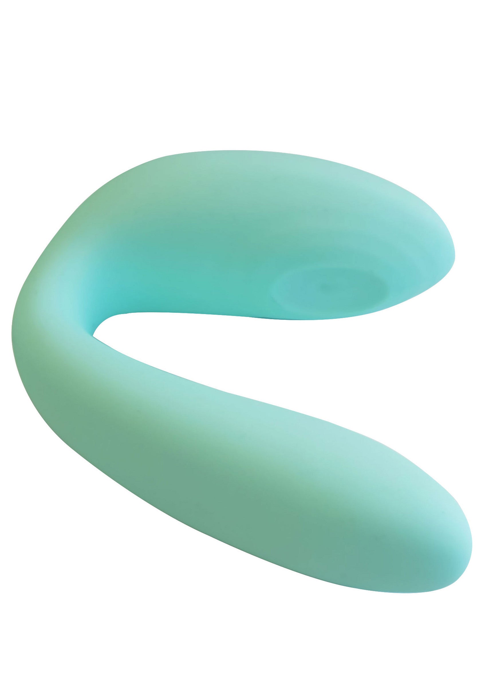 Vibromasseur de couple en silicone bleu turquoise pour le plaisir partagé et l'exploration intime.; Turkooisblauwe siliconen koppelvibrator voor gedeeld plezier en intieme verkenning.; Teal silicone couples vibrator for shared pleasure and intimate exploration.