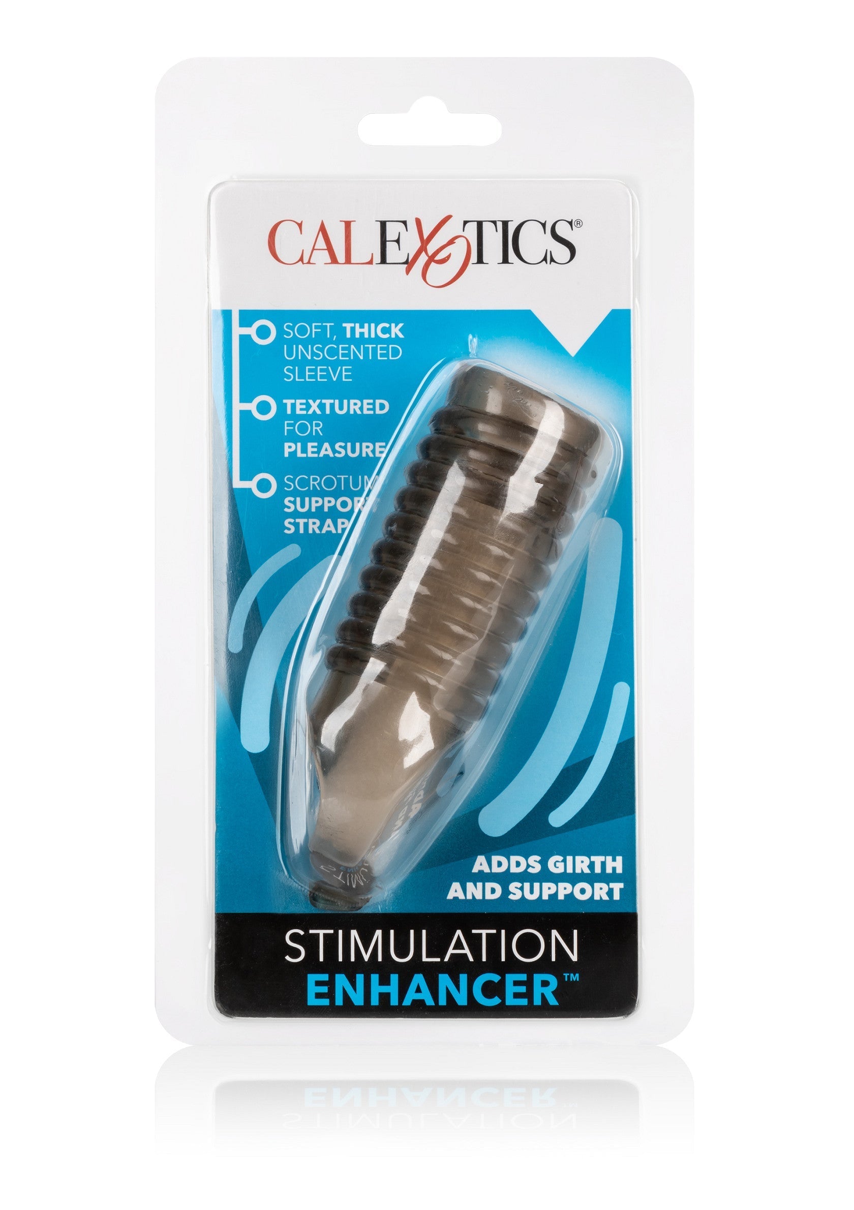 CalExotics Stimulation Enhancer : manchon texturé pour un plaisir intense et un soutien optimal.; CalExotics Stimulation Enhancer: getextureerde sleeve voor intens plezier en optimale ondersteuning.; CalExotics Stimulation Enhancer: textured sleeve for intense pleasure and optimal support.