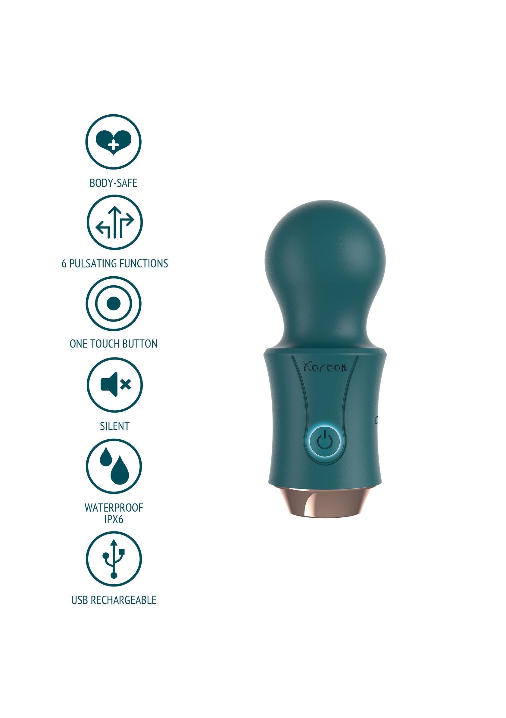Masseur personnel imperméable et rechargeable avec 6 modes de vibrations.; Waterdichte, oplaadbare persoonlijke stimulator met 6 trilstanden.; Waterproof, rechargeable personal massager with 6 vibration modes.