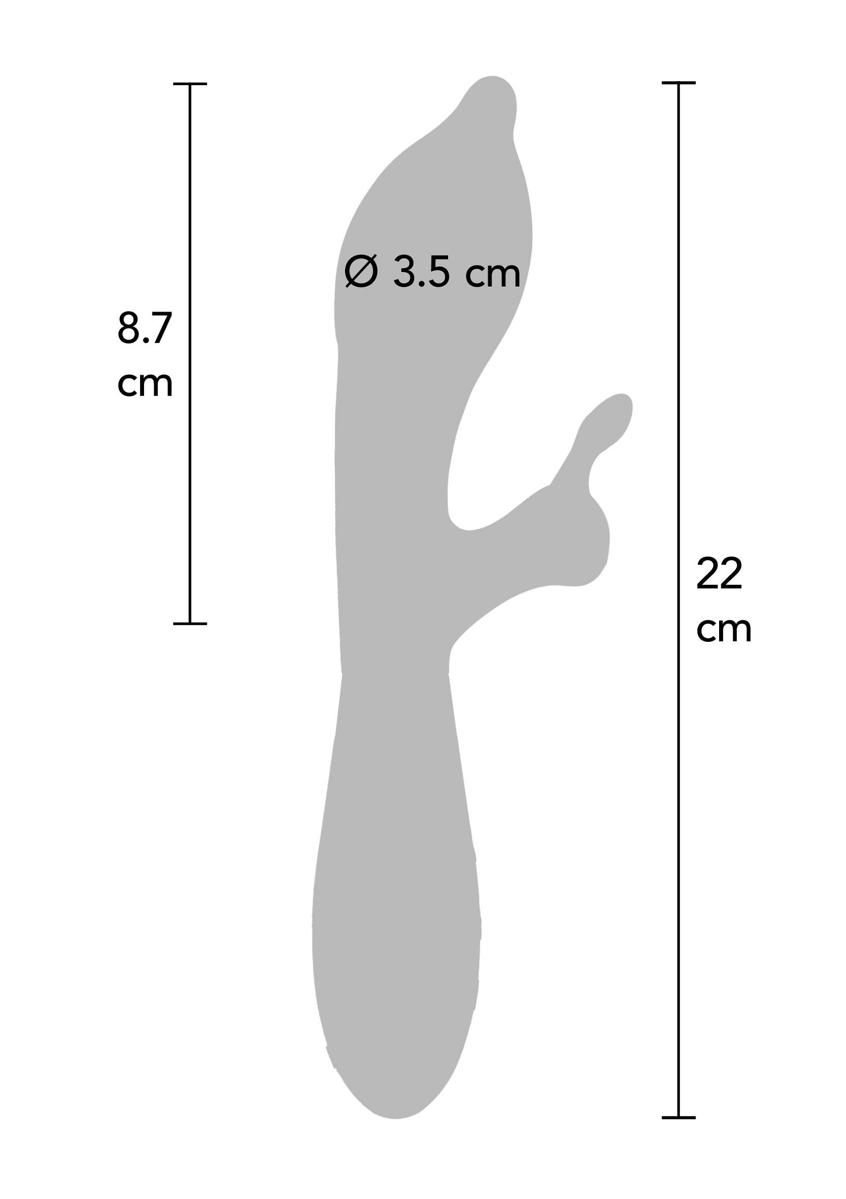 Dimensions détaillées d'un accessoire stimulant. Longueur 22 cm, largeur 8.7 cm, diamètre 3.5 cm. Découvrez nos produits de plaisir !; Gedetailleerde afmetingen van een stimulerend accessoire. Lengte 22 cm, breedte 8,7 cm, diameter 3,5 cm. Ontdek onze plezierproducten!; Detailed dimensions of a stimulating accessory. Length 22 cm, width 8.7 cm, diameter 3.5 cm. Discover our pleasure products!