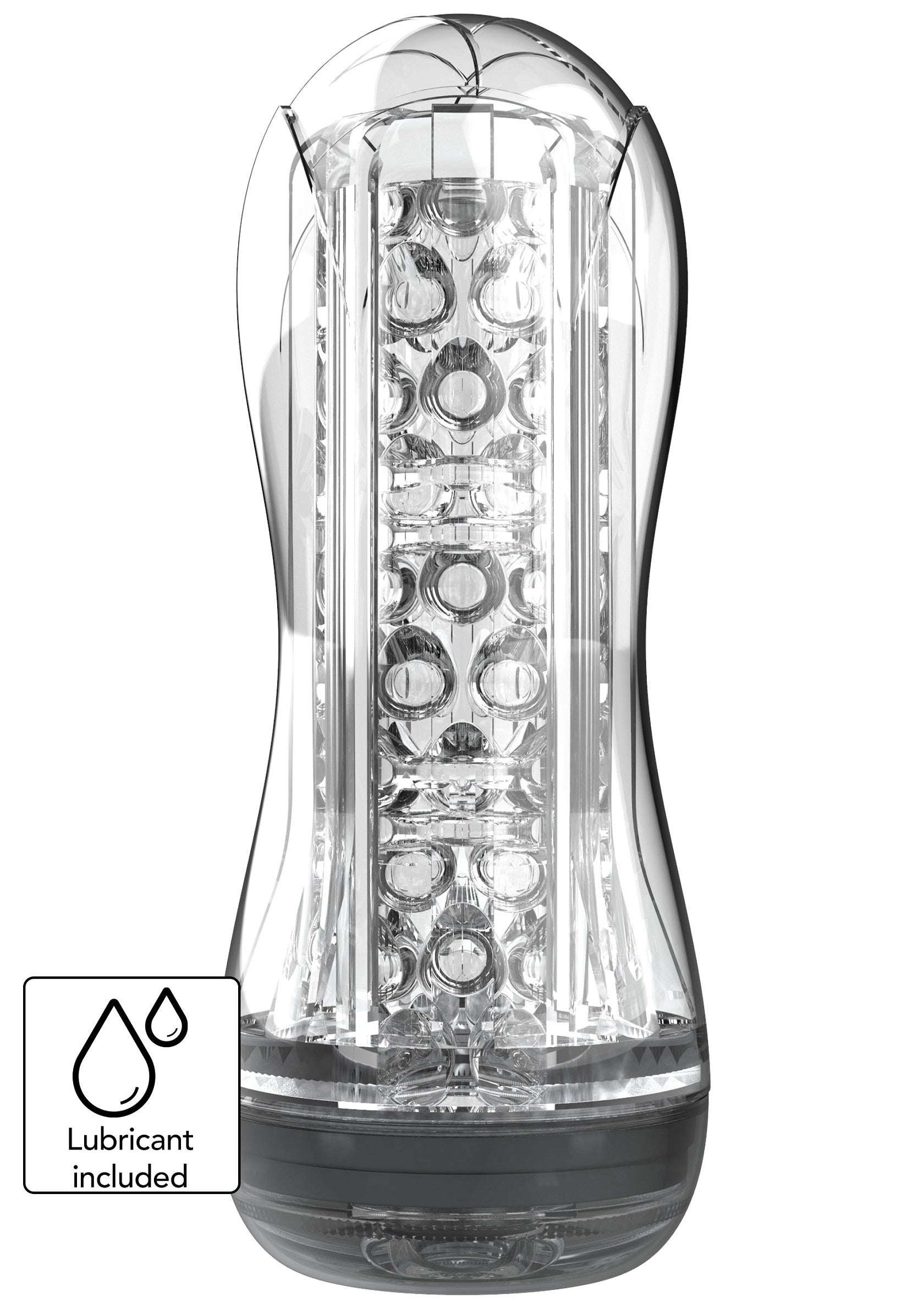 Masturbateur réaliste transparent avec lubrifiant inclus pour une expérience intense et personnalisée.; Transparante realistische masturbator inclusief glijmiddel voor een intense en persoonlijke ervaring.; Realistic clear masturbator with lube included for an intense, personalized experience.