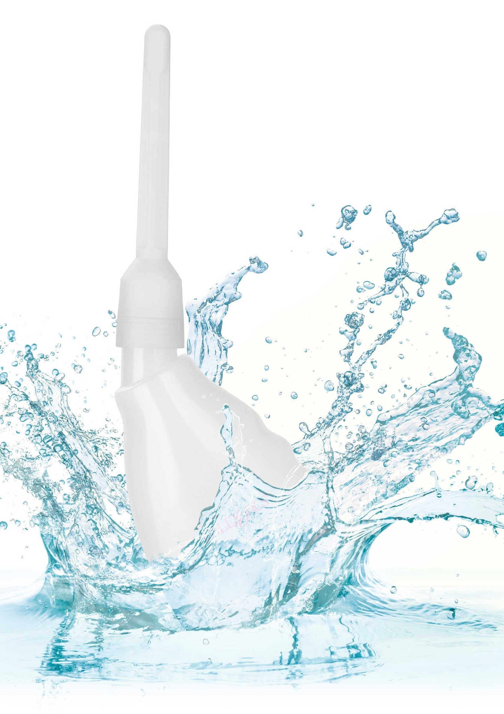 Applicateur blanc hygiénique avec éclaboussures d'eau. Idéal pour l'hygiène et le bien-être.; Witte hygiënische applicator met waterspetters. Ideaal voor hygiëne en welzijn.; White hygienic applicator with water splash. Ideal for hygiene and well-being.