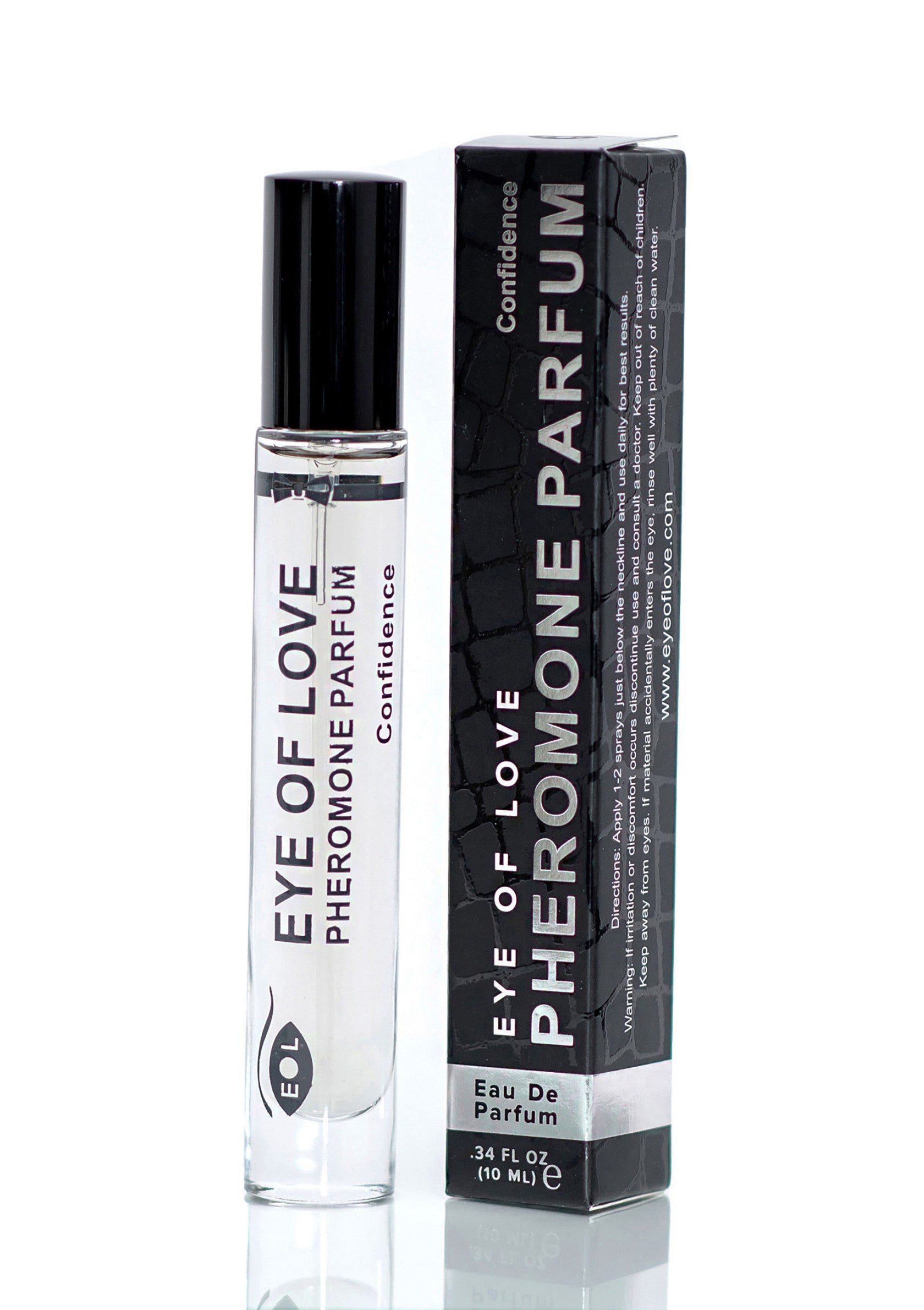 Parfum aux phéromones Eye of Love 'Confidence'. Eau de parfum de 10 ml pour la séduction et la confiance en soi.; Eye of Love 'Confidence' feromoonparfum. 10ml Eau de parfum voor verleiding en zelfvertrouwen.; Eye of Love 'Confidence' pheromone perfume. 10ml Eau de parfum for seduction and self-confidence.