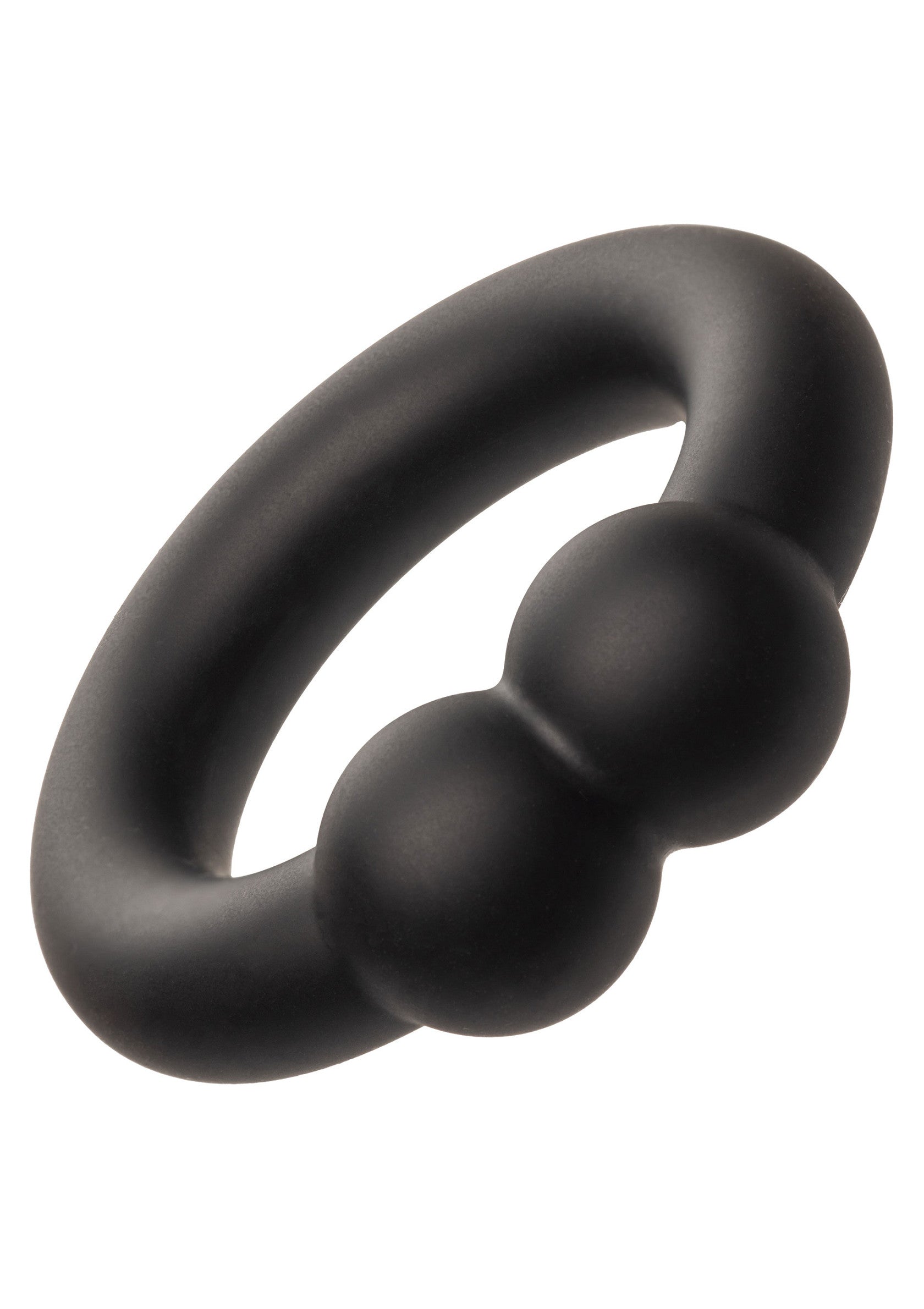 Anneau pénien noir avec deux boules pour plus de plaisir et de maintien.; Zwarte penisring met twee ballen voor extra plezier en ondersteuning.; Black cock ring with two balls for extra pleasure and support.