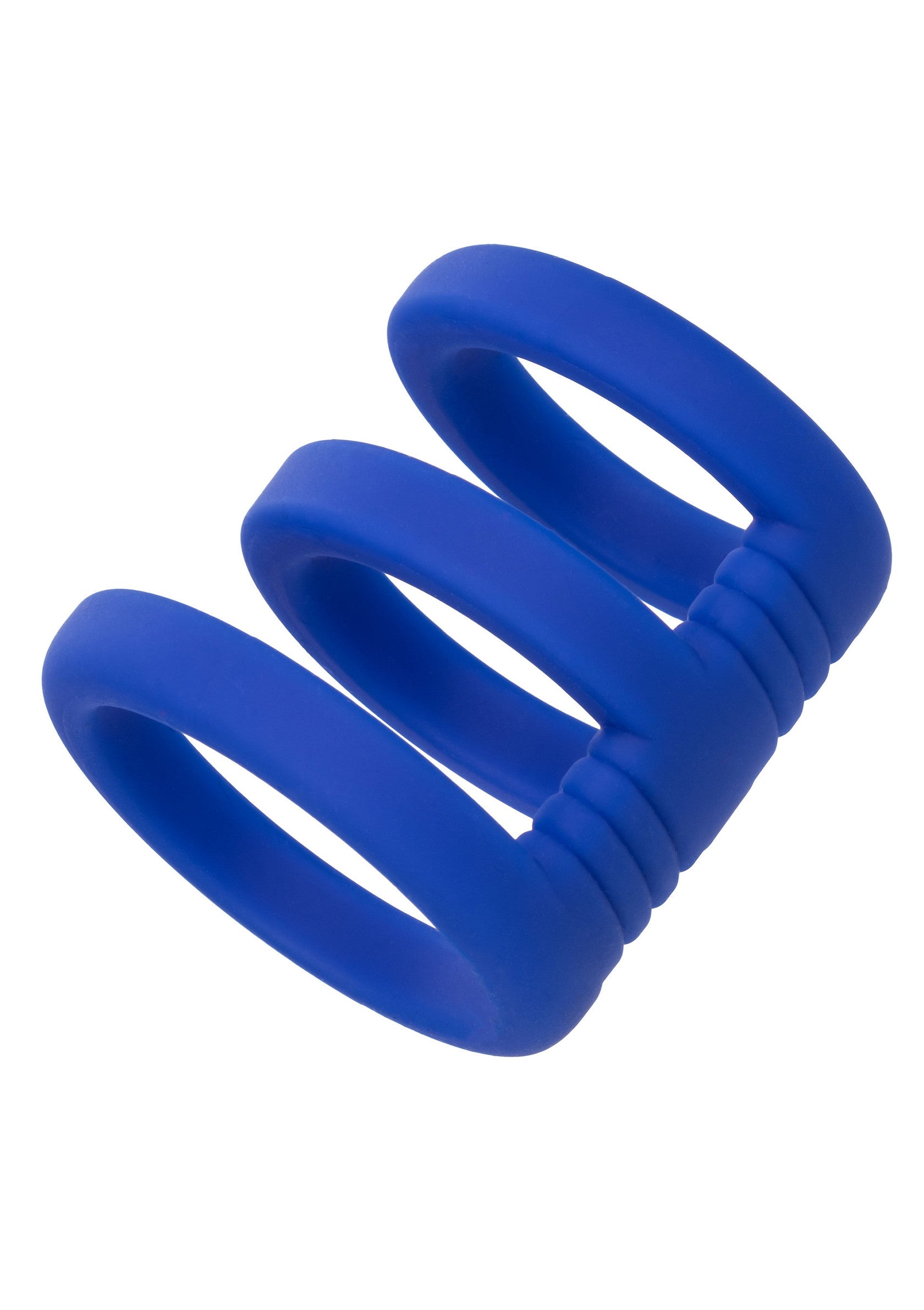Anneau pénien triple bleu pour plus de plaisir et de performance.; Blauwe triple penisring voor extra plezier en prestaties.; Blue triple penis ring for enhanced pleasure and performance.