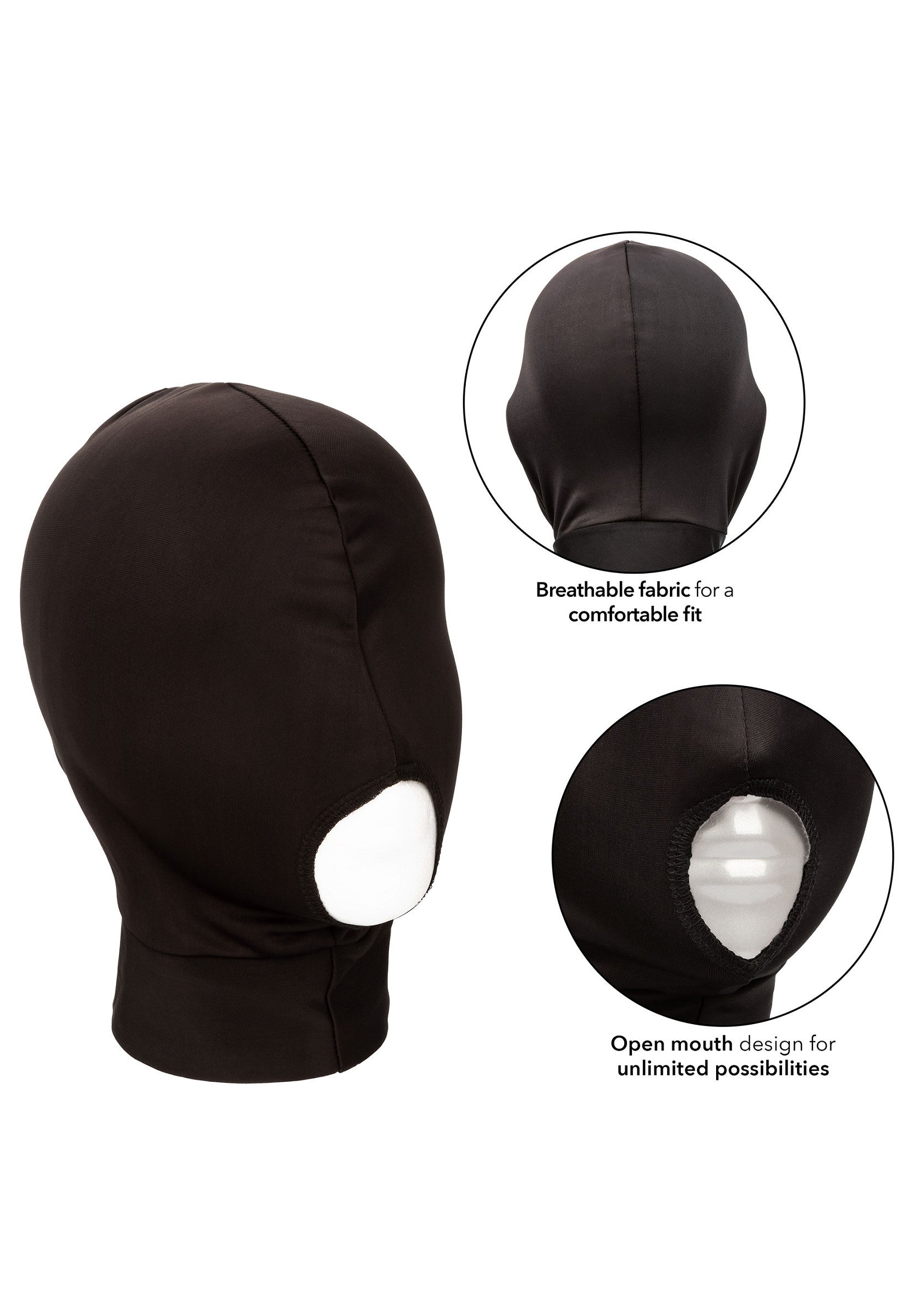 Cagoule noire avec ouverture pour la bouche, tissu respirant pour un confort optimal.; Zwarte bivakmuts met opening voor de mond, ademende stof voor comfort.; Black balaclava with open mouth, breathable fabric for a comfortable fit.