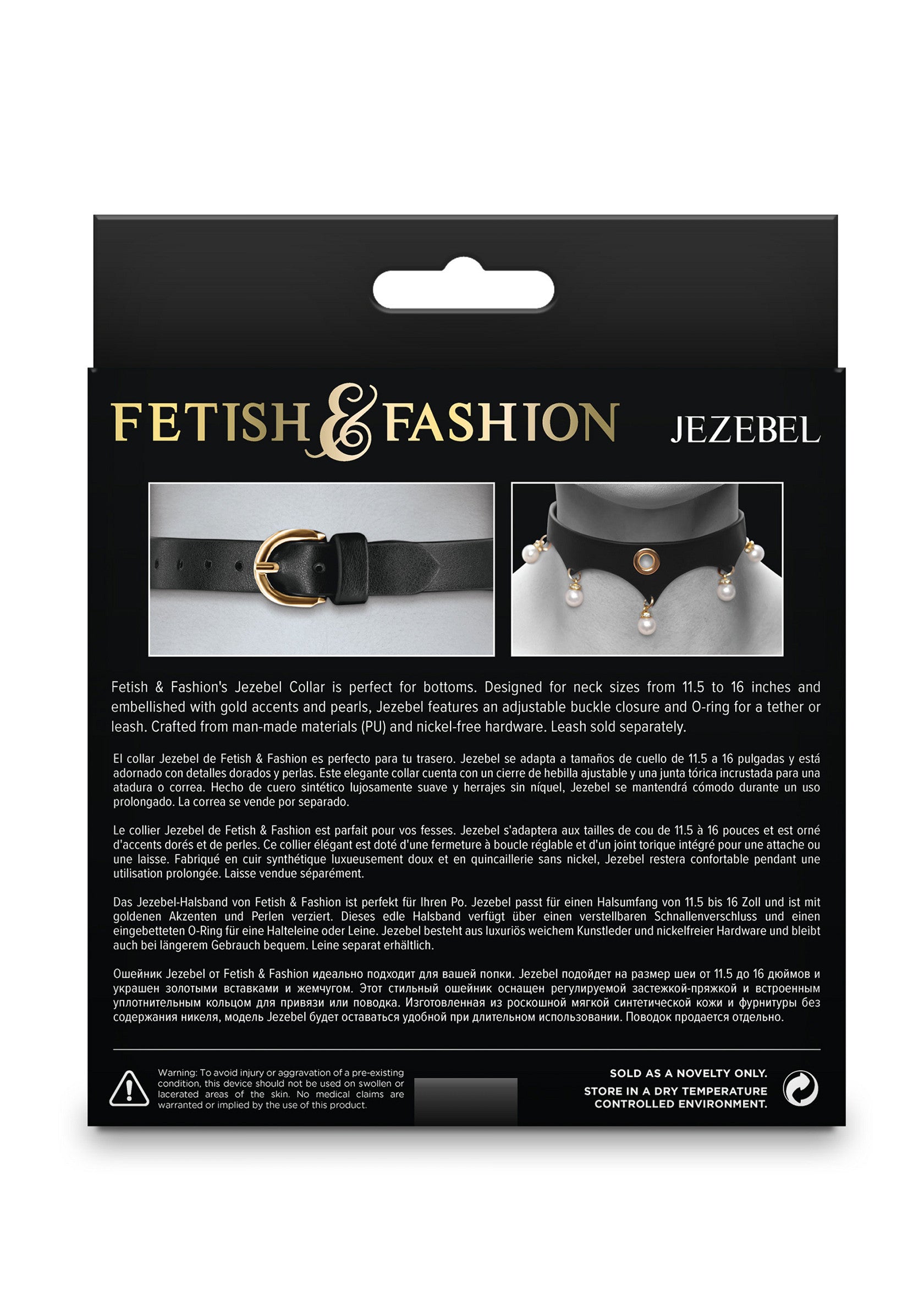 Collier Jezebel Fetish & Fashion avec accents dorés et perles. Taille ajustable. Idéal pour le bondage, vendu séparément.; Fetish & Fashion Jezebel halsband met gouden accenten en parels. Verstelbare maat. Perfect voor bondage, apart verkocht.; Fetish & Fashion Jezebel collar with gold accents and pearls. Adjustable size. Perfect for bondage, leash sold separately.