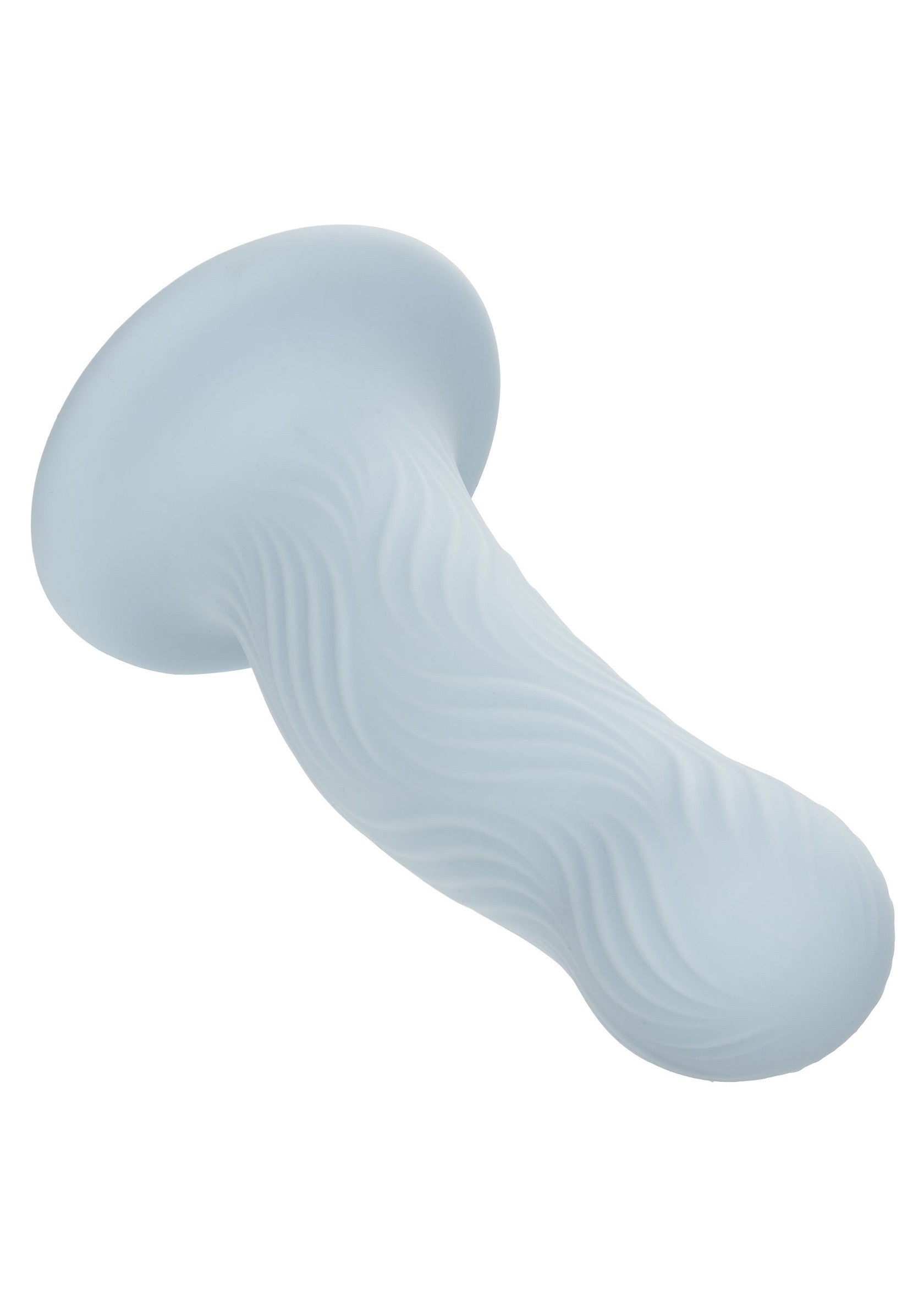Godemichet avec ventouse texturée bleu ciel pour le plaisir anal et vaginal.; Zachtblauwe dildo met zuignap en getextureerd oppervlak voor anale en vaginale stimulatie.; Sky blue textured suction cup dildo for anal and vaginal pleasure.