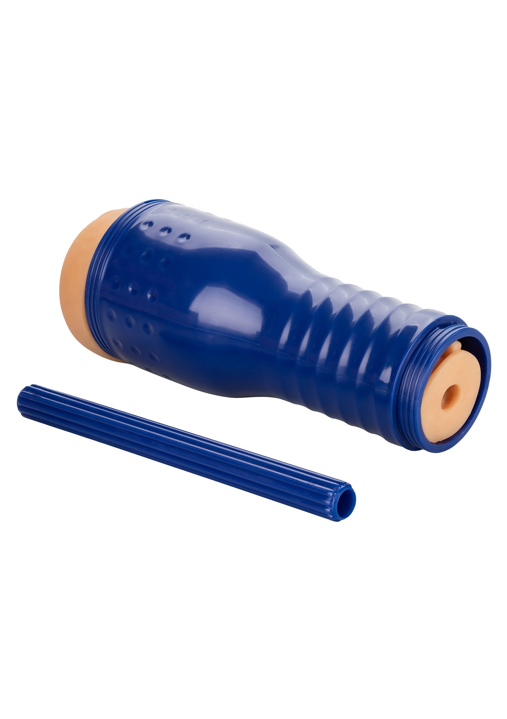 Manchon de plaisir texturé bleu avec insert amovible pour des sensations personnalisées.; Blauwe getextureerde masturbator met verwijderbare insert voor persoonlijke sensaties.; Blue textured stroker with removable insert for customized sensations.