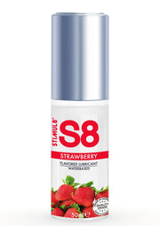 Lubrifiant aromatisé à la fraise S8 Stimul8. À base d'eau, 50ml.; S8 Stimul8 aardbei gearomatiseerde glijmiddel. Waterbasis, 50ml.; S8 Stimul8 strawberry flavored lubricant. Water-based, 50ml.