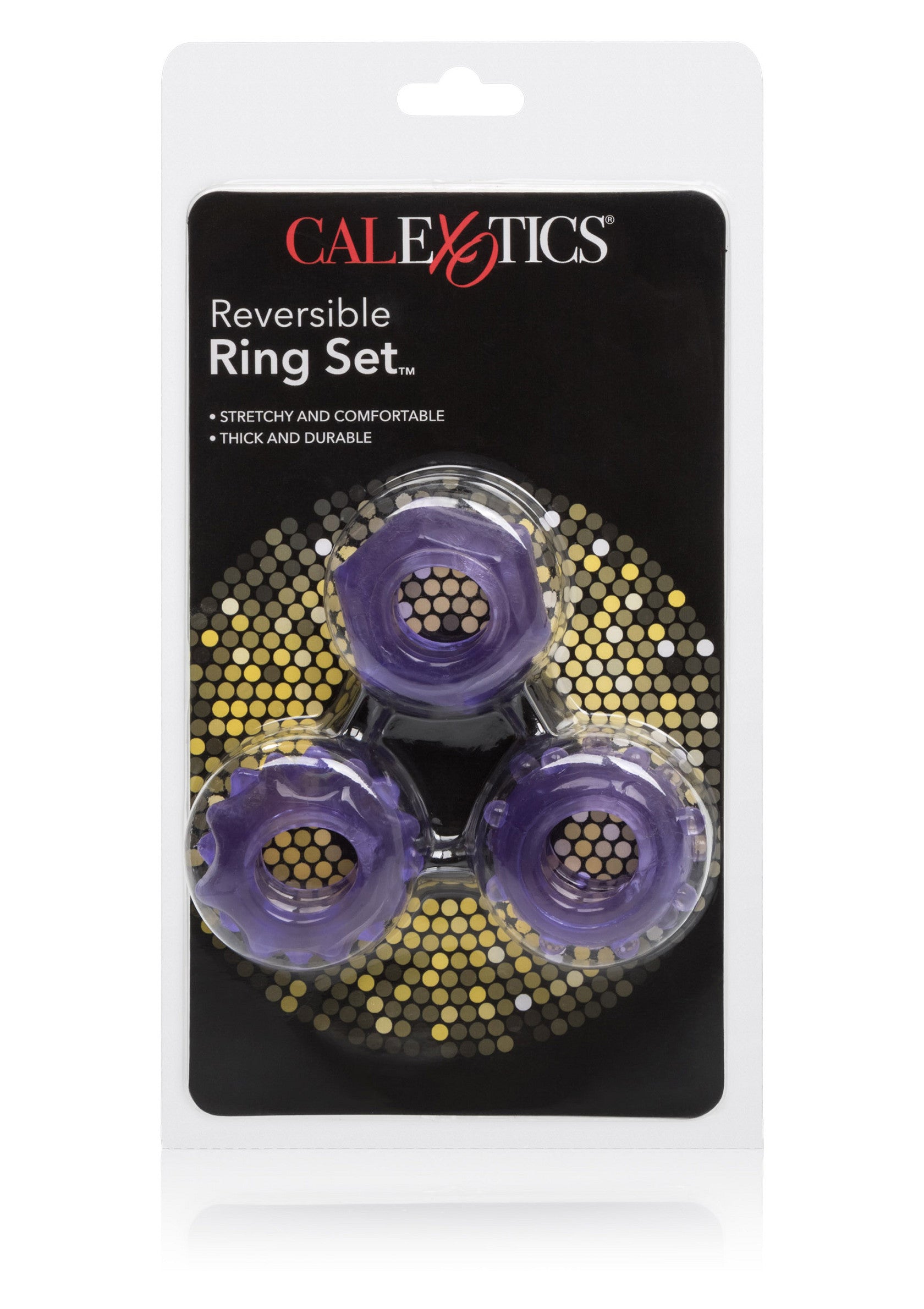 CalExotics Reversible Ring Set : ensemble d'anneaux réversibles extensibles, confortables et résistants. ; CalExotics Reversible Ring Set: rekbare, comfortabele en duurzame omkeerbare ringenset. ; CalExotics Reversible Ring Set: stretchy, comfortable and durable reversible ring set.