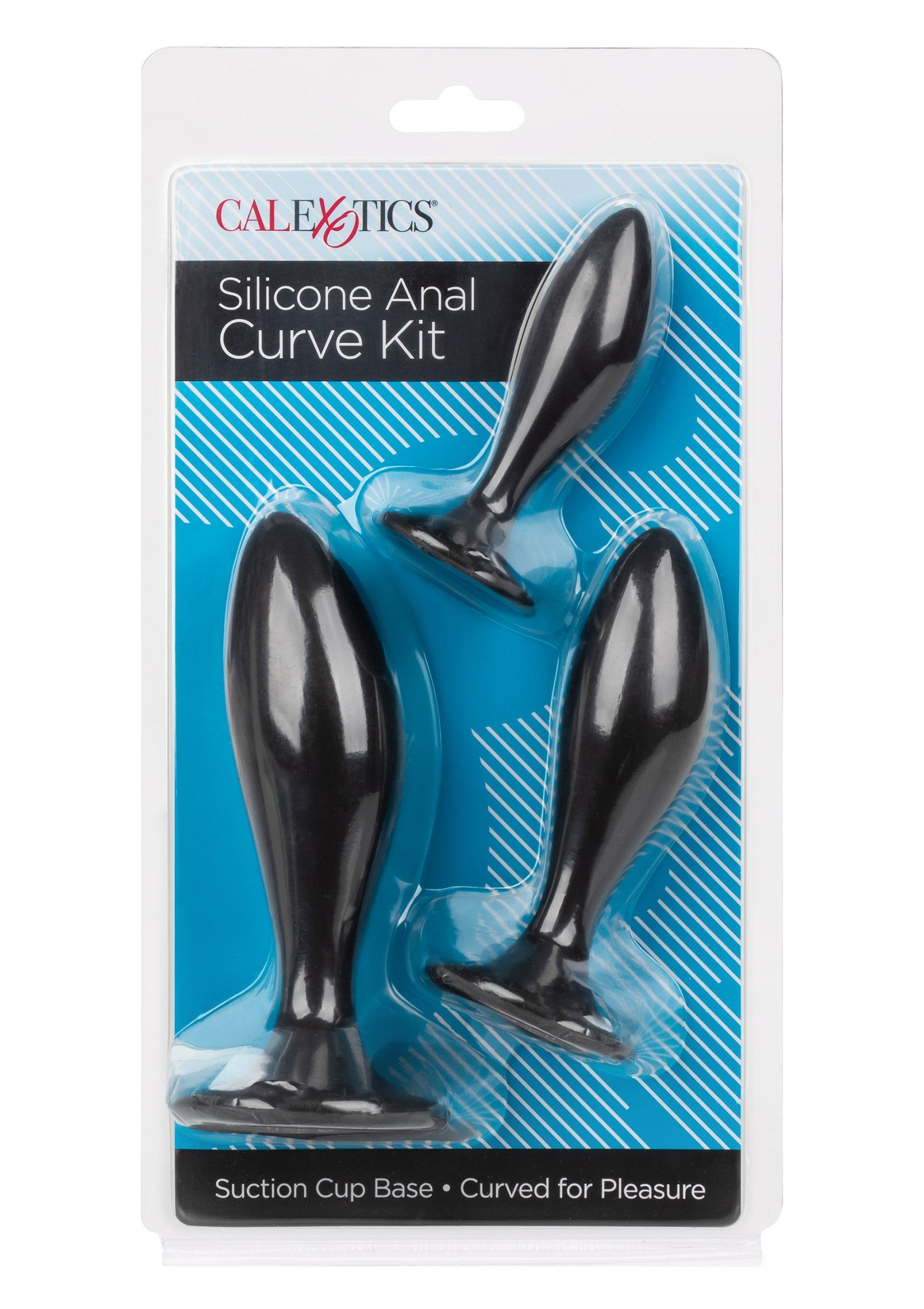 Kit de plugs anaux en silicone courbés pour le plaisir.; Siliconen anale plug kit met gebogen ontwerp voor plezier.; Silicone anal plug kit with curved design for pleasure.