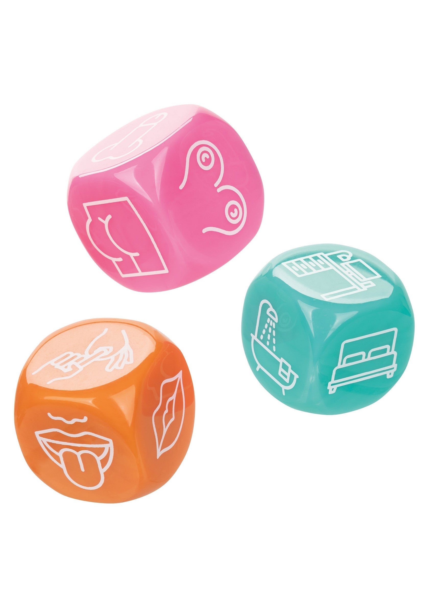 Jeu de dés coquins pour adultes. Pimentez votre vie amoureuse avec ces dés amusants et excitants !; Stoute dobbelspel voor volwassenen. Fleur je liefdesleven op met deze leuke en opwindende dobbelstenen!; Naughty dice game for adults. Spice up your love life with these fun and exciting dice!