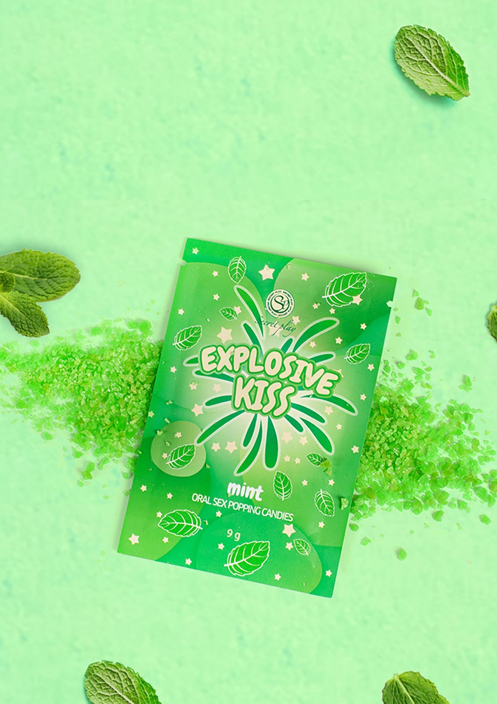 Bonbons pétillants aromatisés à la menthe pour un baiser explosif. Ajoutez du piquant à votre vie amoureuse avec ces bonbons amusants!; Munt smakende knettersnoepjes voor een explosieve kus. Voeg wat pit toe aan uw liefdesleven met deze leuke snoepjes!; Mint flavored popping candy for an explosive kiss. Add spice to your love life with these fun candies!