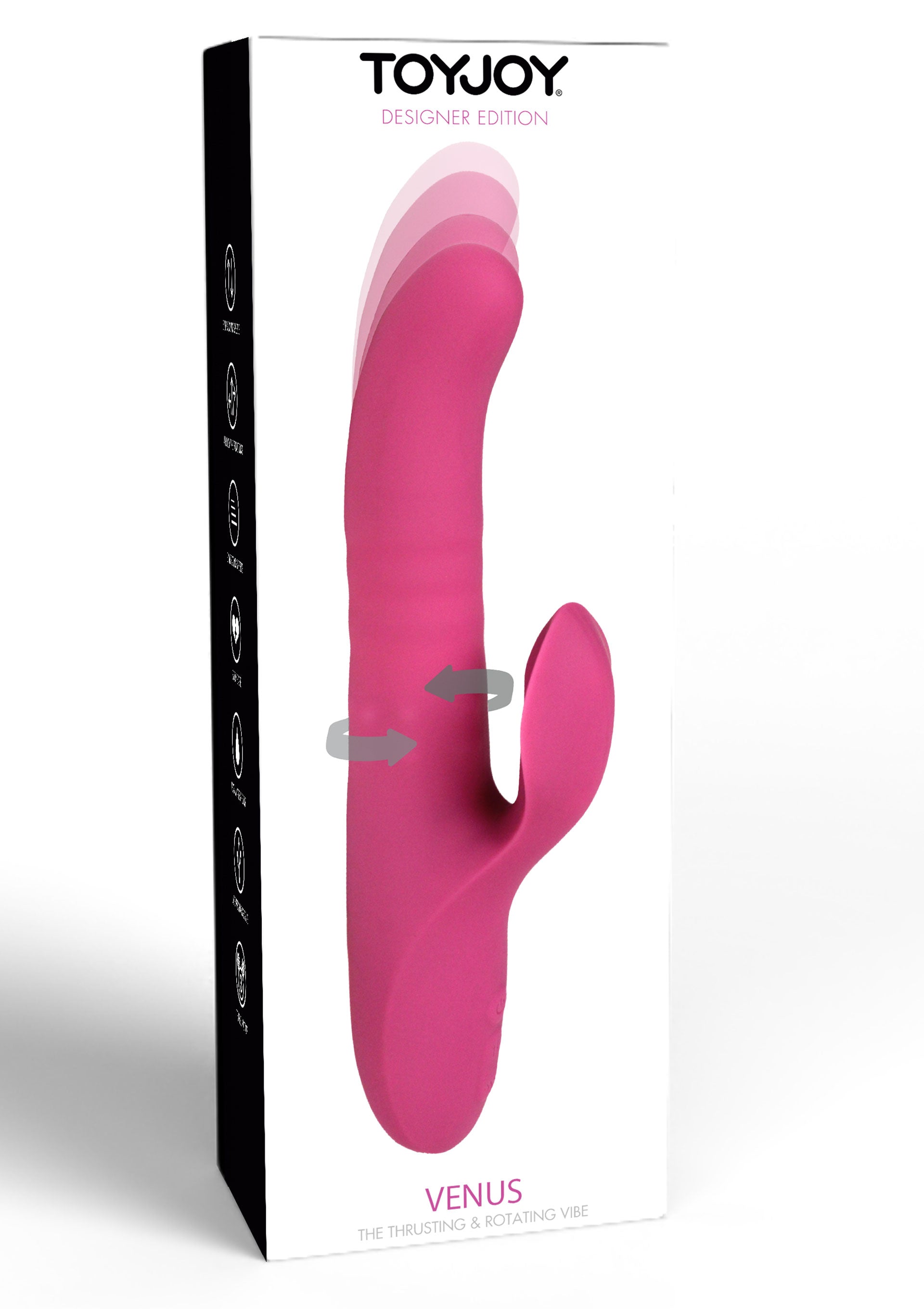 Toyjoy Venus, vibromasseur vibrant et rotatif rose pour le plaisir solo et en couple. Design Edition.; Toyjoy Venus roze vibrator, vibrerend en roterend voor solo en koppel plezier. Designer Edition.; Toyjoy Venus pink vibrator, vibrating & rotating for solo & couple fun. Designer Edition.