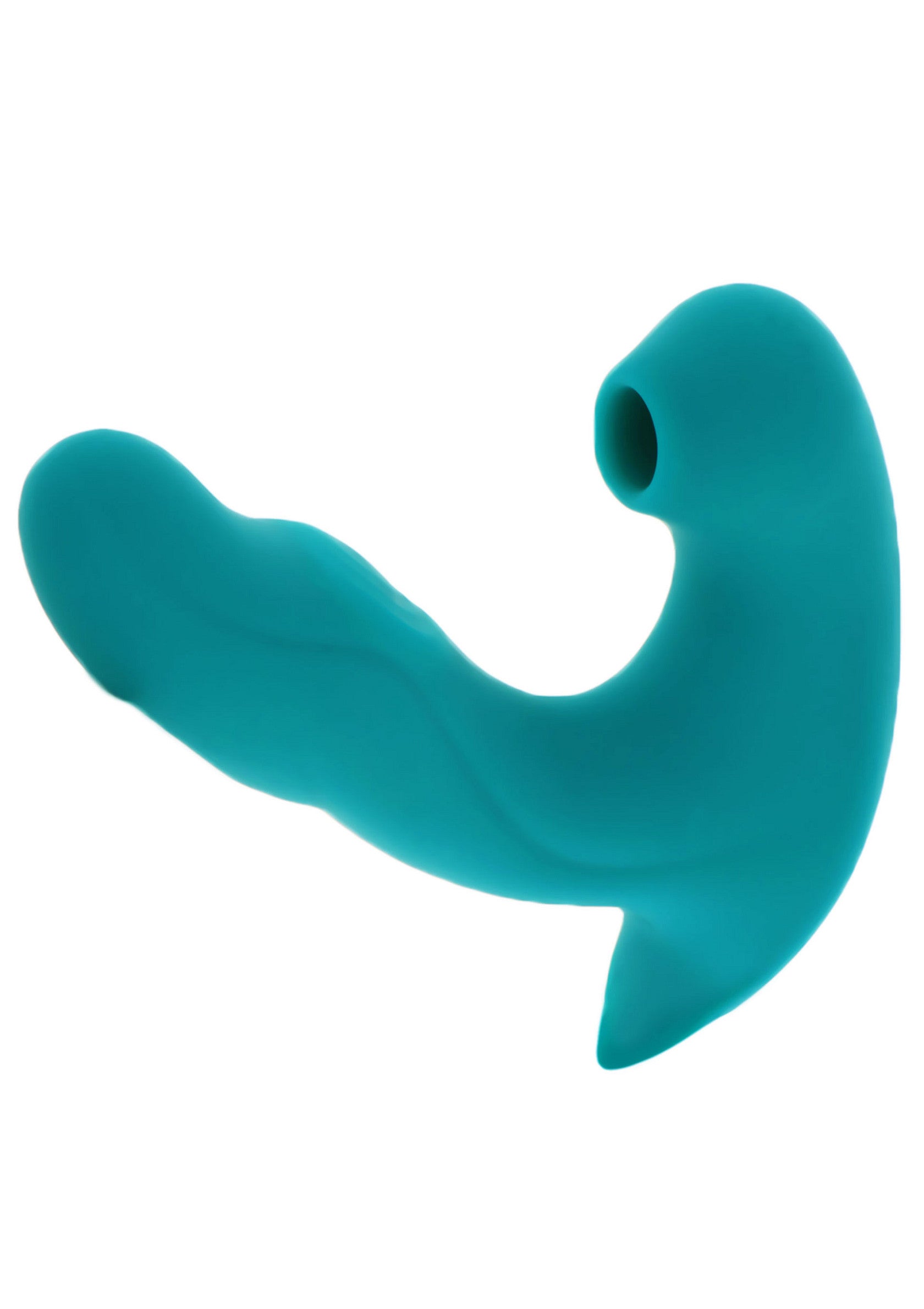 Masseur personnel incurvé bleu turquoise pour le plaisir et la détente.; Turkoois blauwe gebogen persoonlijke stimulator voor plezier en ontspanning.; Teal blue curved personal massager for pleasure and relaxation.