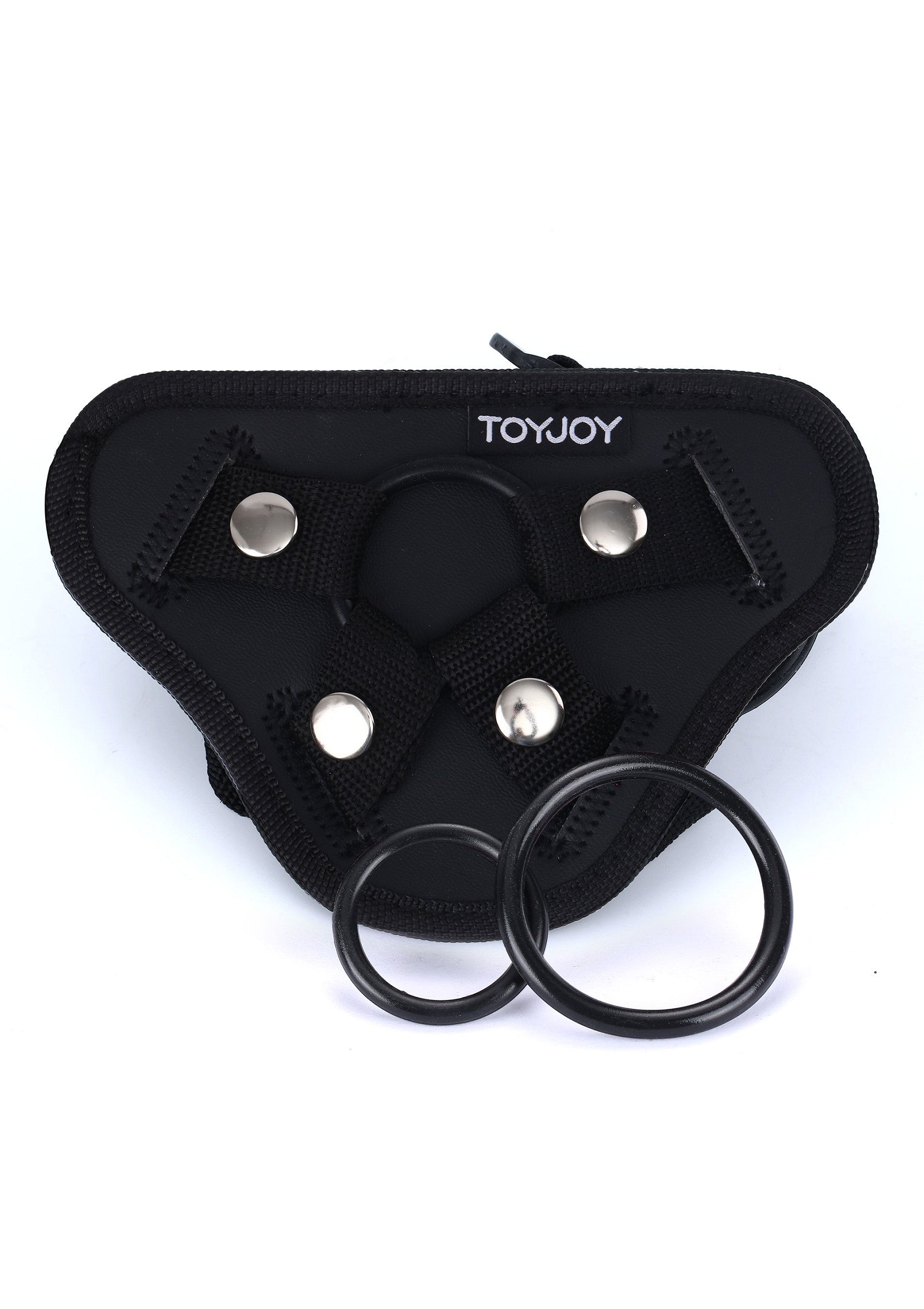 Harnais noir ToyJoy avec anneaux. Accessoire de jeu de rôle de haute qualité pour les adultes.; Zwart ToyJoy harnas met ringen. Hoge kwaliteit rollenspel accessoire voor volwassenen.; Black ToyJoy harness with rings. High-quality role play accessory for adults.