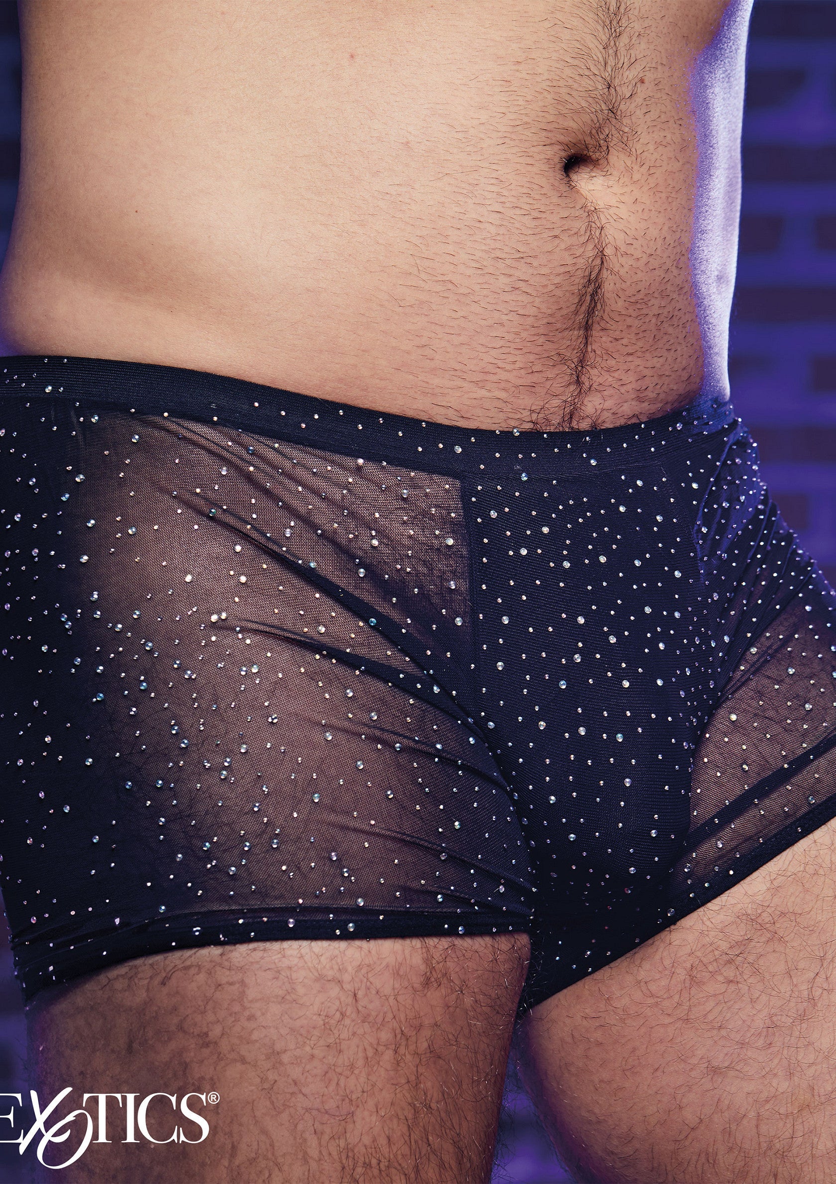 Boxer homme transparent noir à pois brillants pour une séduction assurée.; Zwarte, transparante herenboxer met glinsterende stippen voor een verleidelijke look.; Black see-through men's boxer briefs with glitter dots for a seductive look.