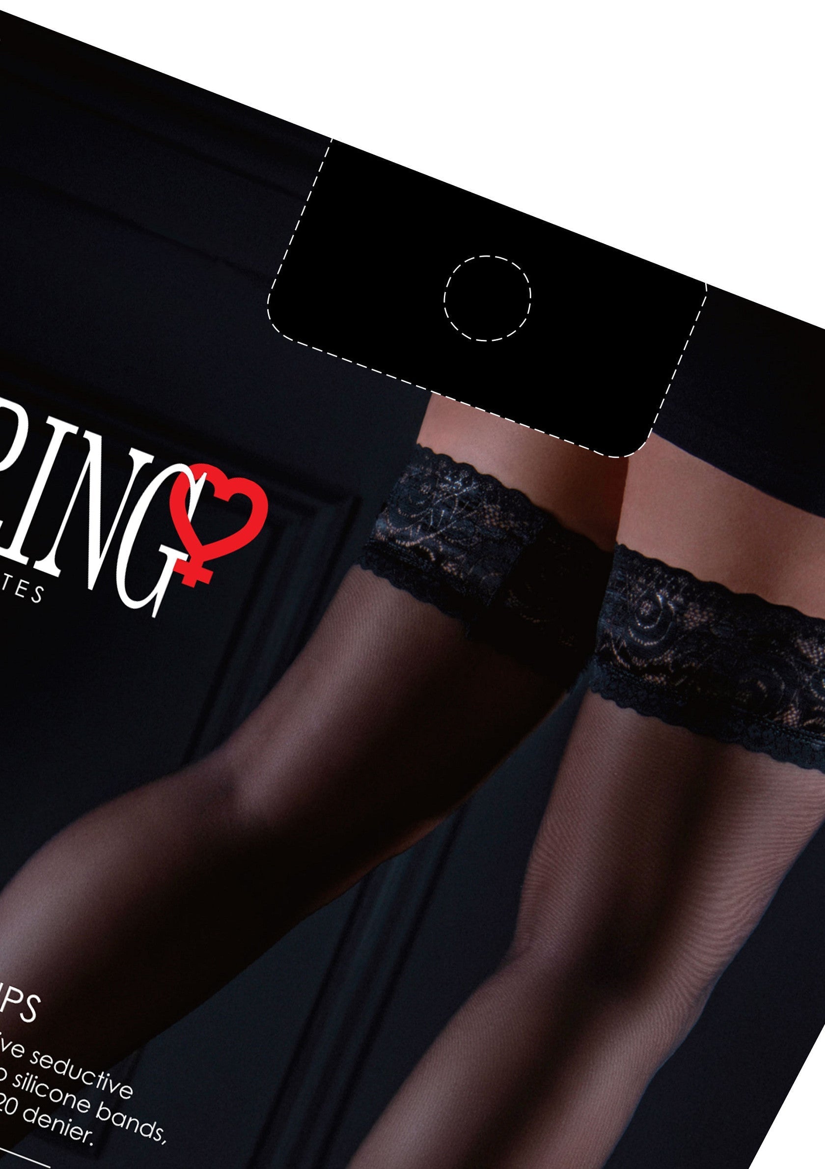 Bas autofixants noirs avec bordure en dentelle. Élégants et séduisants, parfaits pour une soirée spéciale. 20 deniers.; Zwarte kousenbanden met kanten rand. Elegant en verleidelijk, perfect voor een speciale avond. 20 denier.; Black hold-up stockings with lace trim. Elegant and seductive, perfect for a special evening. 20 denier.