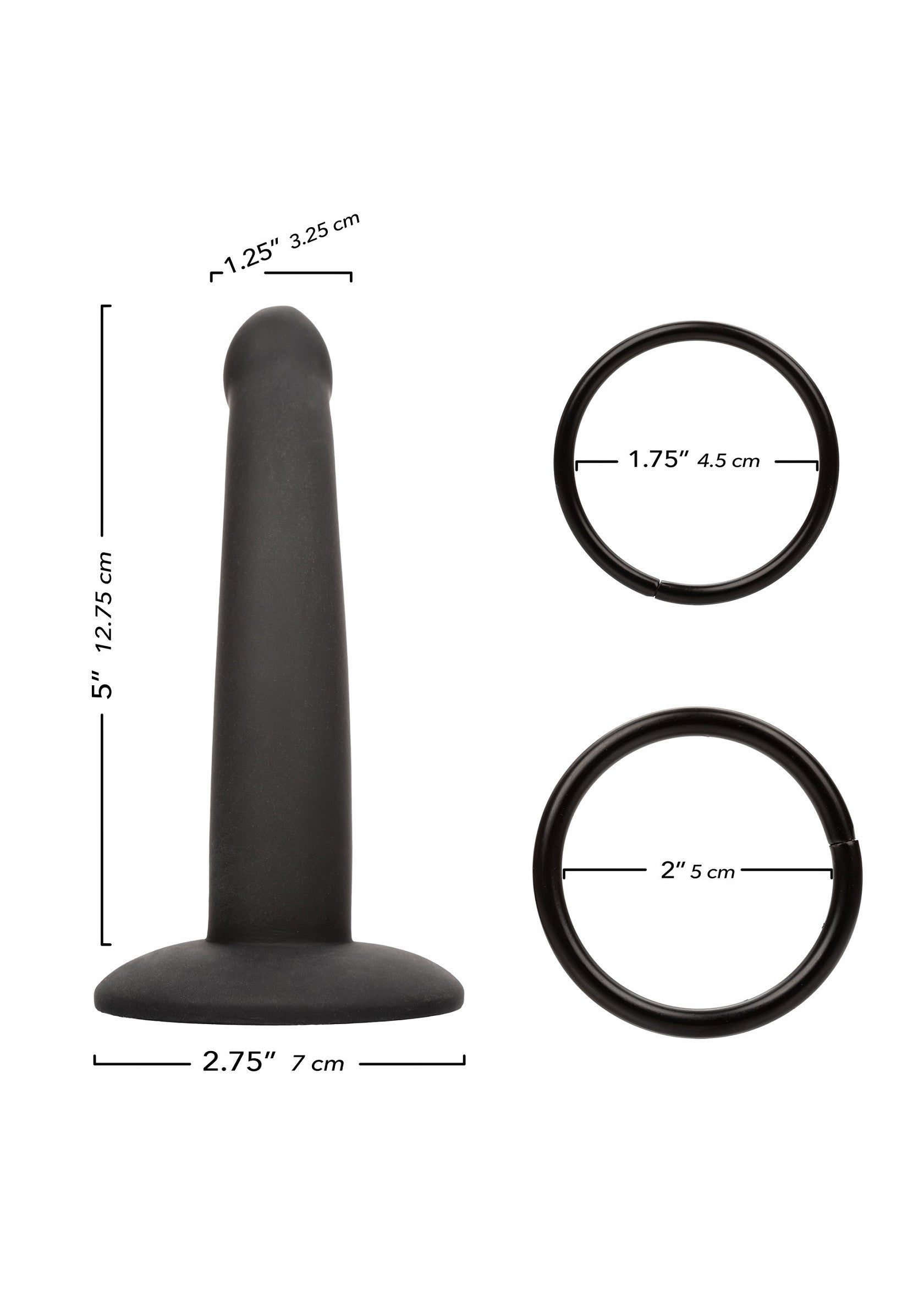 Plug anal noir avec anneaux. Dimensions indiquées pour une information complète.; Zwarte anale plug met ringen. Afmetingen aangegeven voor volledige info.; Black anal plug with rings. Dimensions indicated for full information.