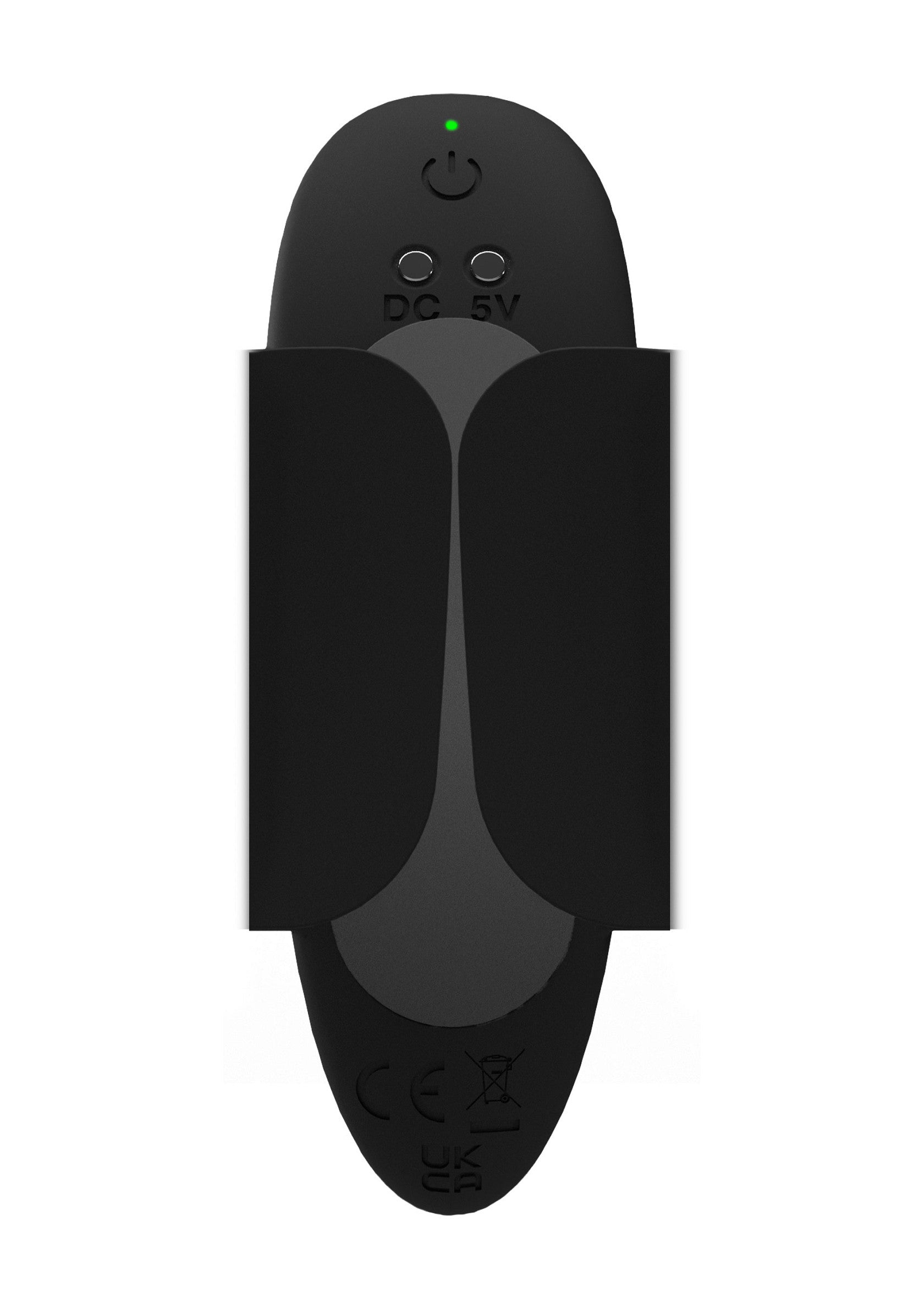 Appareil électronique noir avec voyant vert et certification CE.; Zwart elektronisch apparaat met groene indicator en CE-markering.; Black electronic device with green indicator light and CE certification.