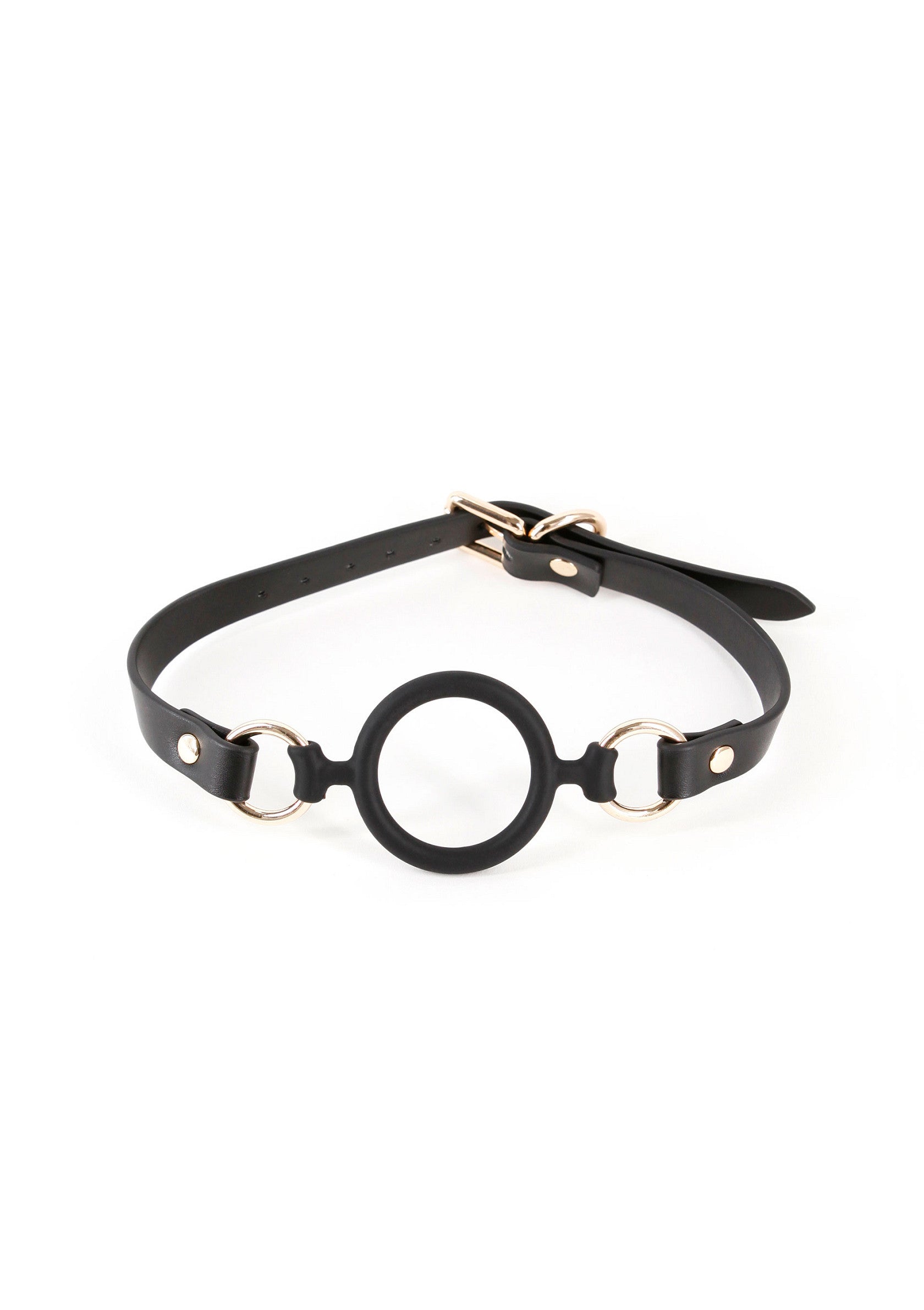 Collier ras du cou en cuir noir avec cercle central. Accessoire de mode audacieux et élégant.; Zwarte leren choker met centrale cirkel. Stijlvol accessoire.; Black leather choker with central circle. Stylish accessory.