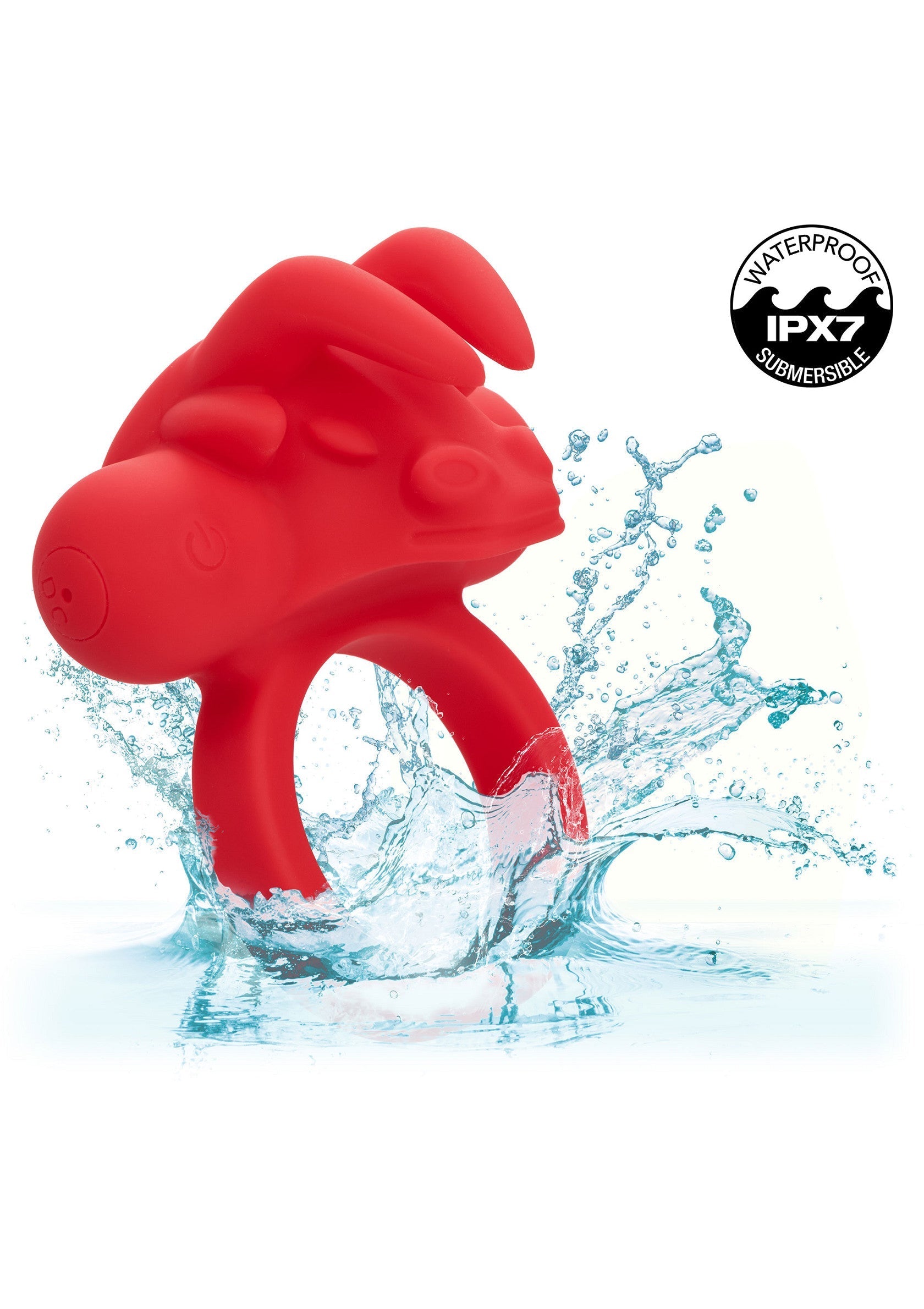 Jouet sexuel vibrant étanche en forme de lapin rouge pour adultes.; Waterdicht, rood konijnvormig vibrerend seksspeeltje voor volwassenen.; Waterproof red bunny-shaped vibrating sex toy for adults.