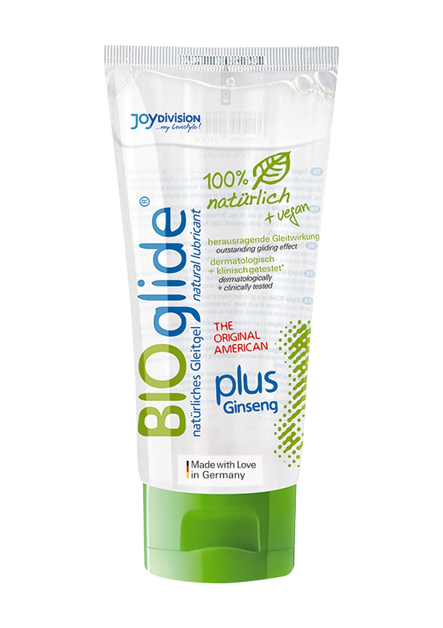 BioGlide Gel Lubrifiant Naturel au Ginseng. 100% naturel et végan. Confort et plaisir garantis.; BioGlide Natuurlijke Glijgel met Ginseng. 100% natuurlijk en veganistisch. Gegarandeerd comfort en plezier.; BioGlide Natural Lubricant with Ginseng. 100% natural and vegan. Guaranteed comfort and pleasure.