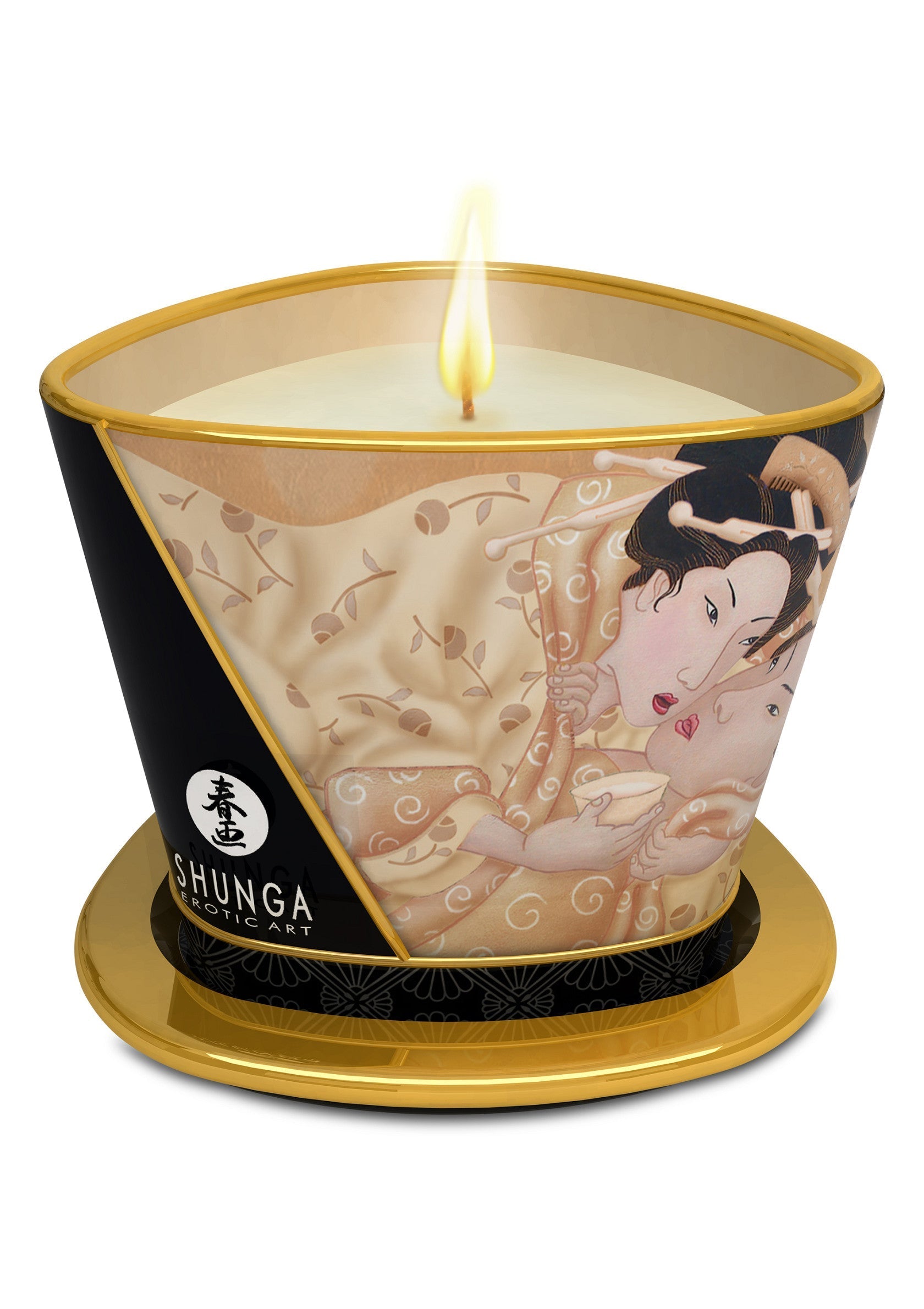 Bougie Shunga Exotic Art. Bougie parfumée de luxe avec des illustrations érotiques pour une ambiance sensuelle.; Shunga Exotic Art kaars. Luxe geurkaars met erotische illustraties voor een sensuele sfeer.; Shunga Exotic Art candle. Luxury scented candle with erotic illustrations for a sensual ambiance.