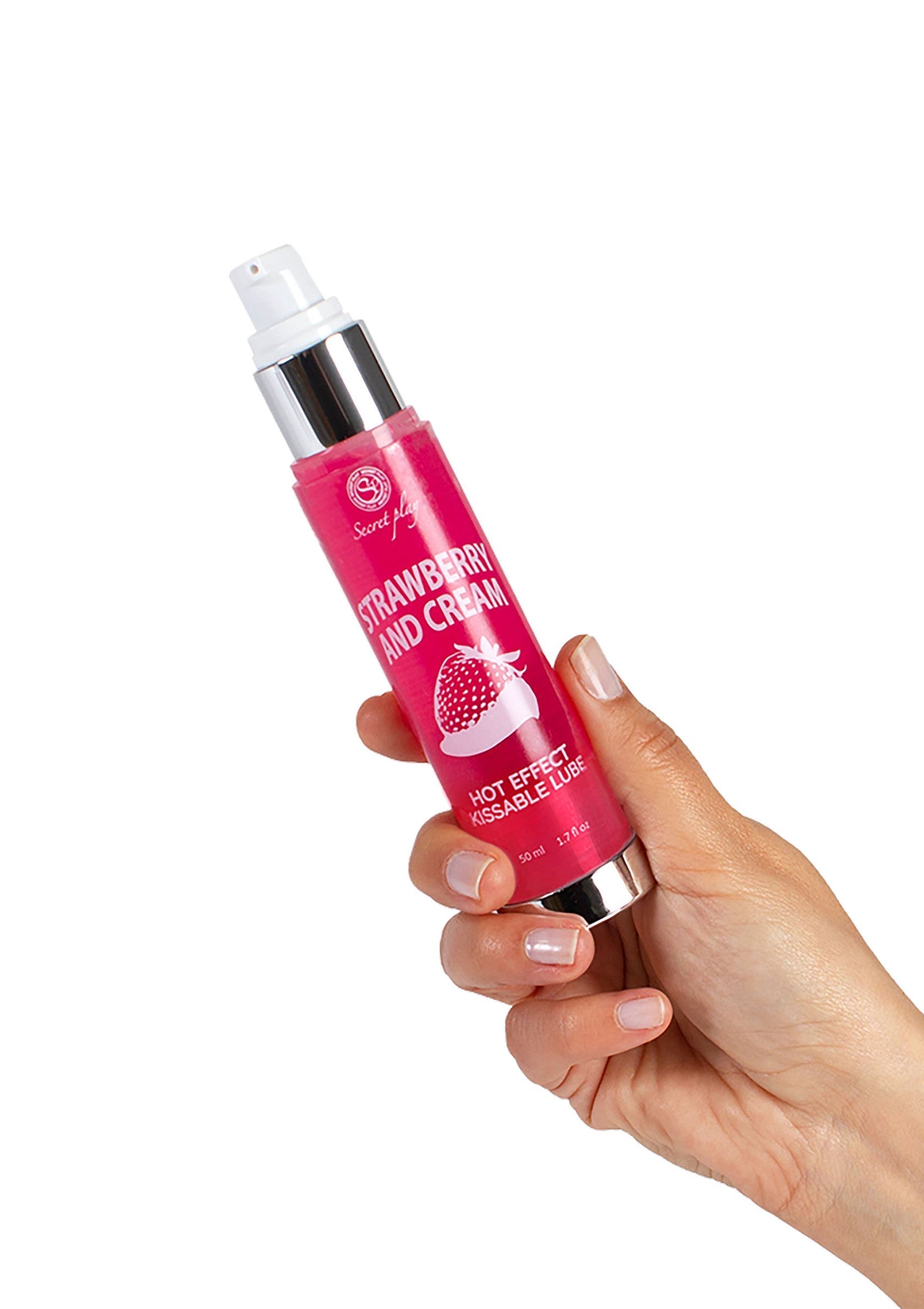 Lubrifiant comestible fraise et crème. Effet chauffant pour des moments coquins.; Aardbei en crème eetbare glijmiddel. Verwarmend effect voor ondeugende momenten.; Strawberry and cream edible lube. Warming effect for kinky moments.