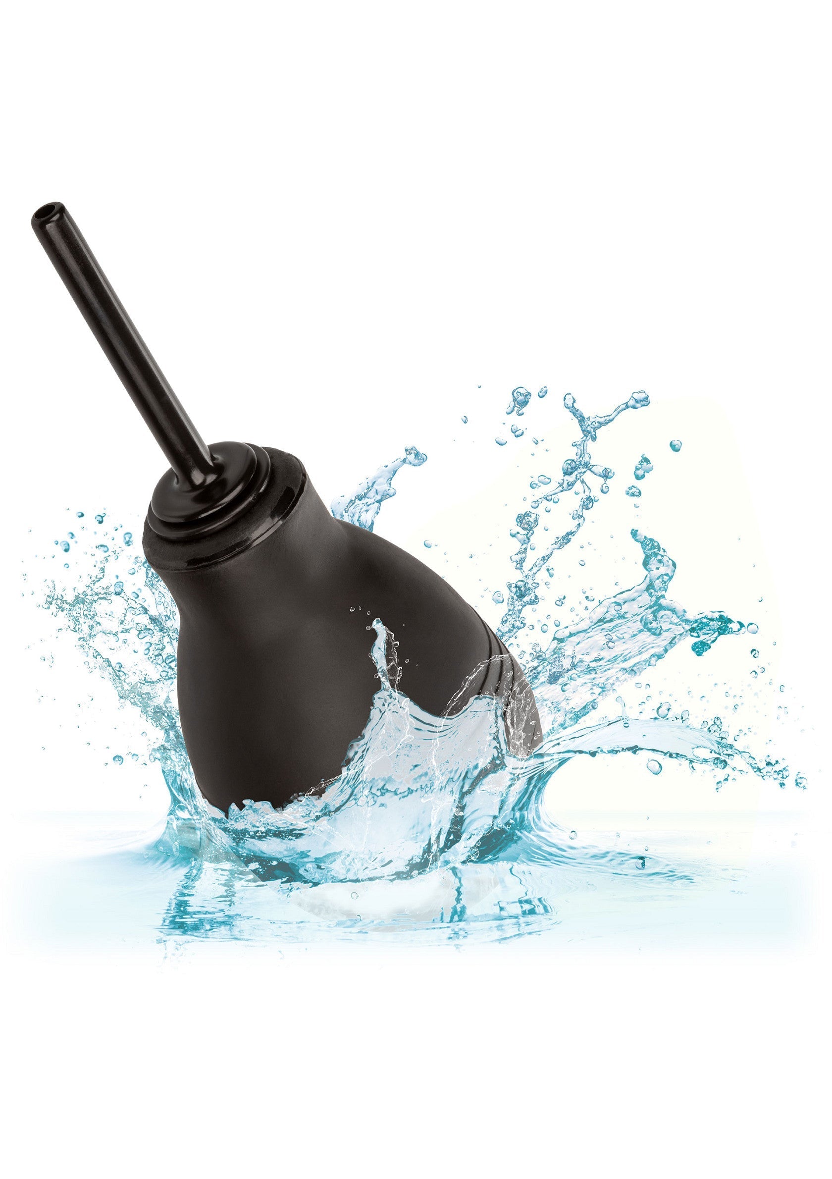 Poire à lavement noire avec projection d'eau, hygiène intime et confort.; Zwarte klysma peer met waterspetten, voor intieme hygiëne en comfort.; Black enema bulb with water splash, for intimate hygiene and comfort.