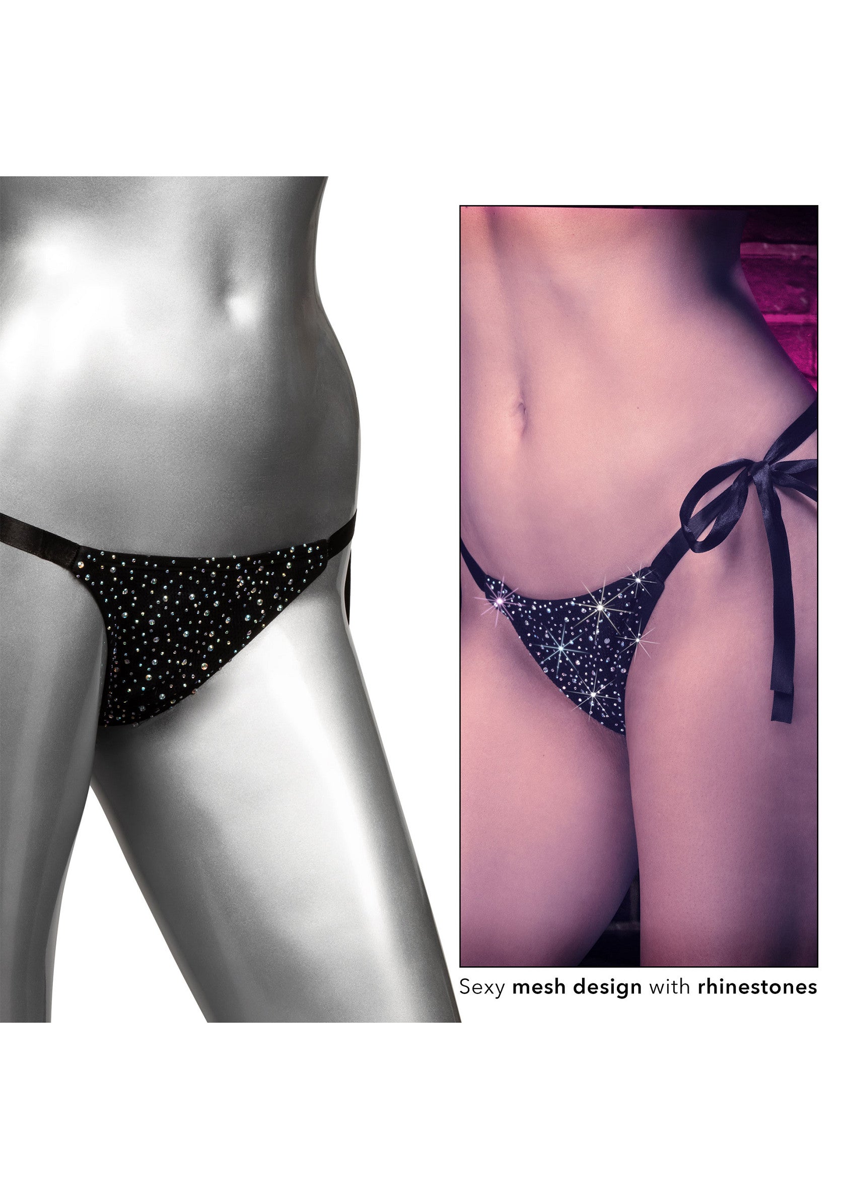 String sexy en maille avec strass. Lingerie séduisante pour une touche glamour.; Sexy mesh string met strasssteentjes. Verleidelijke lingerie voor een glamoureuze touch.; Sexy mesh thong with rhinestones. Seductive lingerie for a glamorous touch.