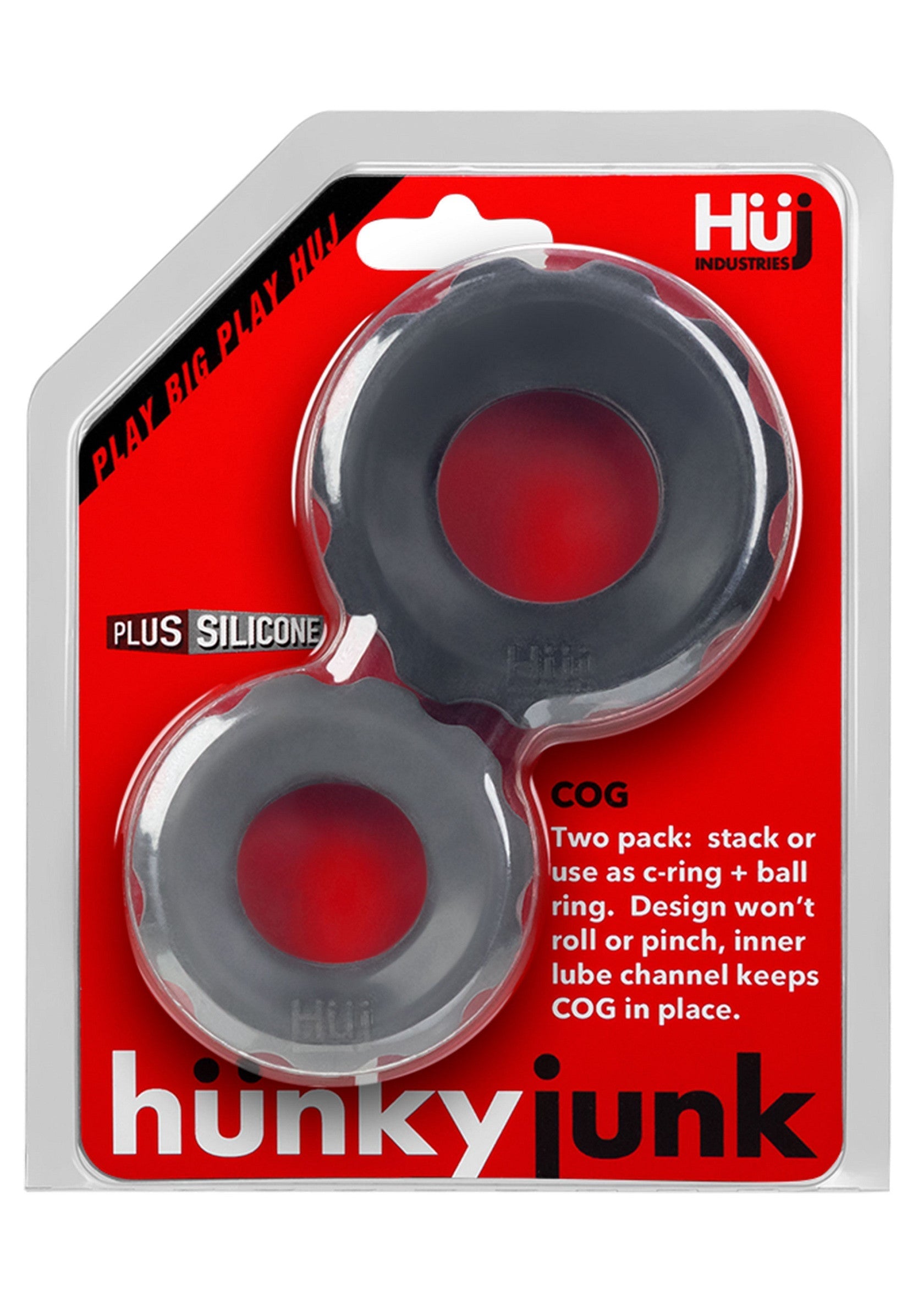 Anneaux péniens Hunky Junk en silicone, lot de 2. Pour un plaisir prolongé et une érection plus forte. ; Hunky Junk penisringen van siliconen, set van 2. Voor langer plezier en een sterkere erectie.; Hunky Junk silicone cock rings, 2-pack. For extended pleasure and a stronger erection.