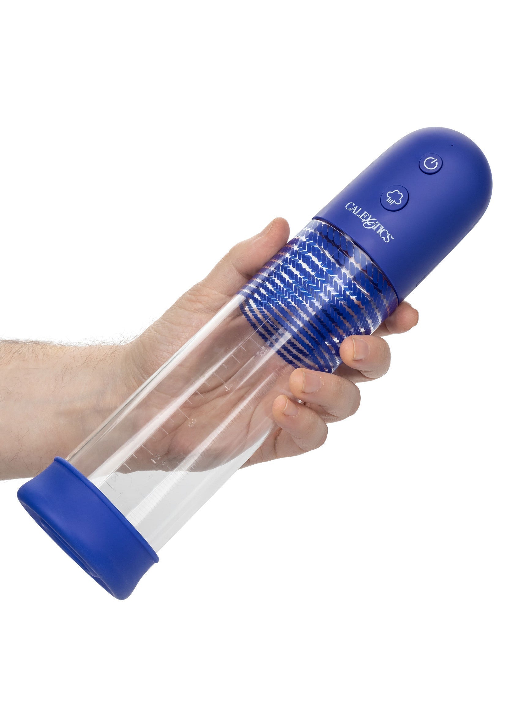 Pompe pénienne électrique bleu CalExotics pour une expérience améliorée. Achetez maintenant!; CalExotics blauwe elektrische penis pomp voor een verbeterde ervaring. Koop nu!; CalExotics blue electric penis pump for enhanced experience. Shop now!