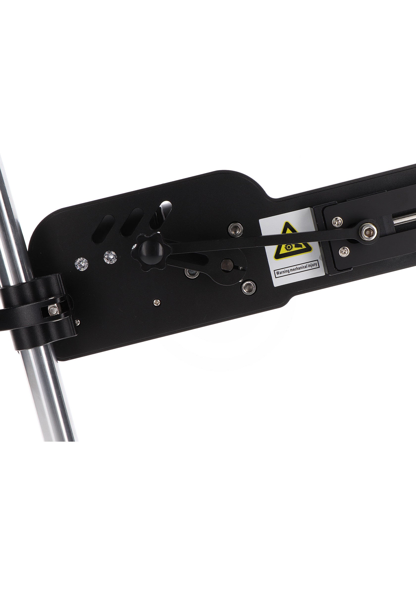 Support de bras articulé noir, fixation sur tube pour une flexibilité optimale.; Zwarte scharnierende armsteun, buisbevestiging voor optimale flexibiliteit.; Black articulated arm mount, tube attachment for optimal flexibility.