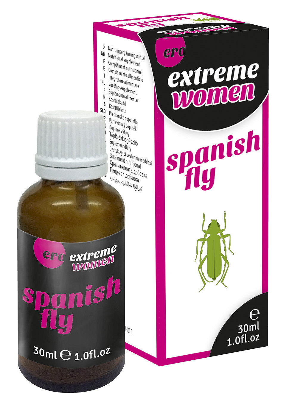 Ero Extreme Women Spanish Fly, stimulant féminin pour augmenter le désir. Flacon de 30ml.; Ero Extreme Women Spaanse Vlieg, vrouwelijke stimulant om het verlangen te verhogen. Fles van 30 ml.; Ero Extreme Women Spanish Fly, female stimulant to increase desire. 30ml bottle.