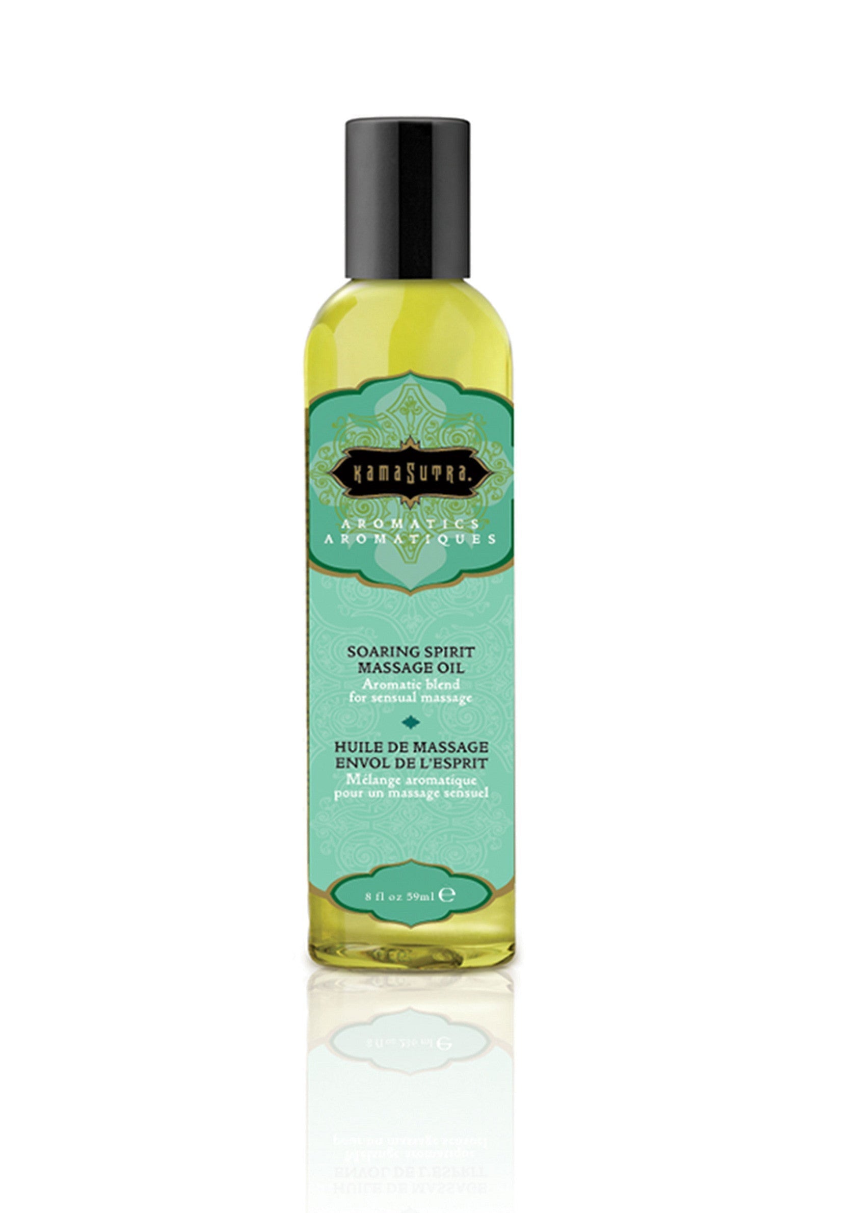 Huile de massage Kama Sutra Soaring Spirit, mélange aromatique pour un massage sensuel.; Kama Sutra Soaring Spirit massageolie, aromatische melange voor sensuele massage.; Kama Sutra Soaring Spirit massage oil, aromatic blend for sensual massage.