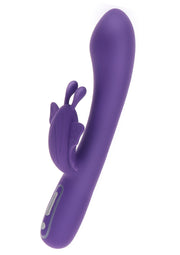 Vibromasseur violet avec accessoires en forme d'oreilles de lapin; Paarse vibrator met accessoires in de vorm van konijnenoren; Purple vibrator with bunny ear attachments