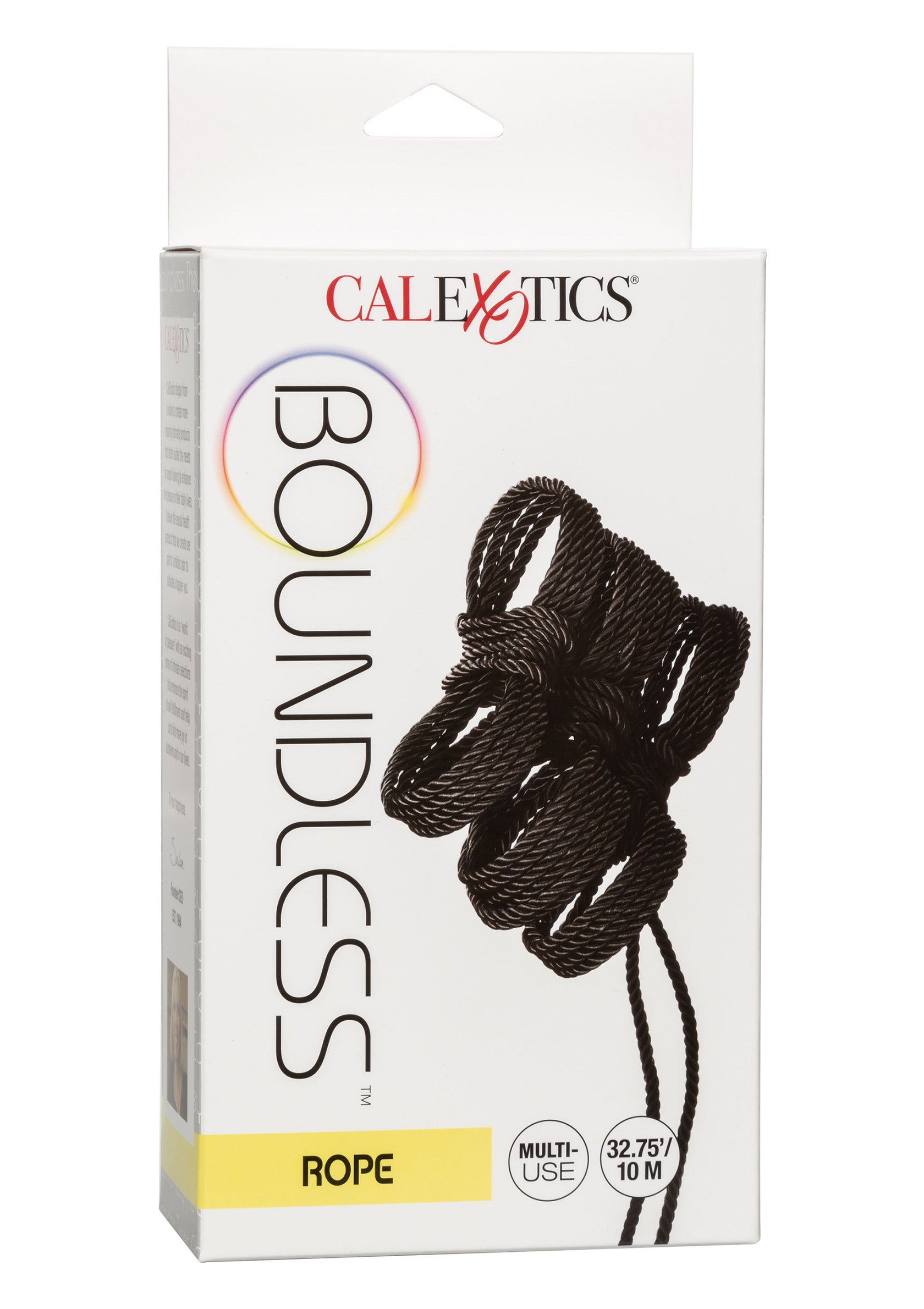 Corde CalExotics Boundless noire de 10 mètres pour jeux coquins.; CalExotics Boundless touw, 10 meter zwart, voor ondeugende spelletjes.; CalExotics Boundless rope, 10 meter black, for kinky games.