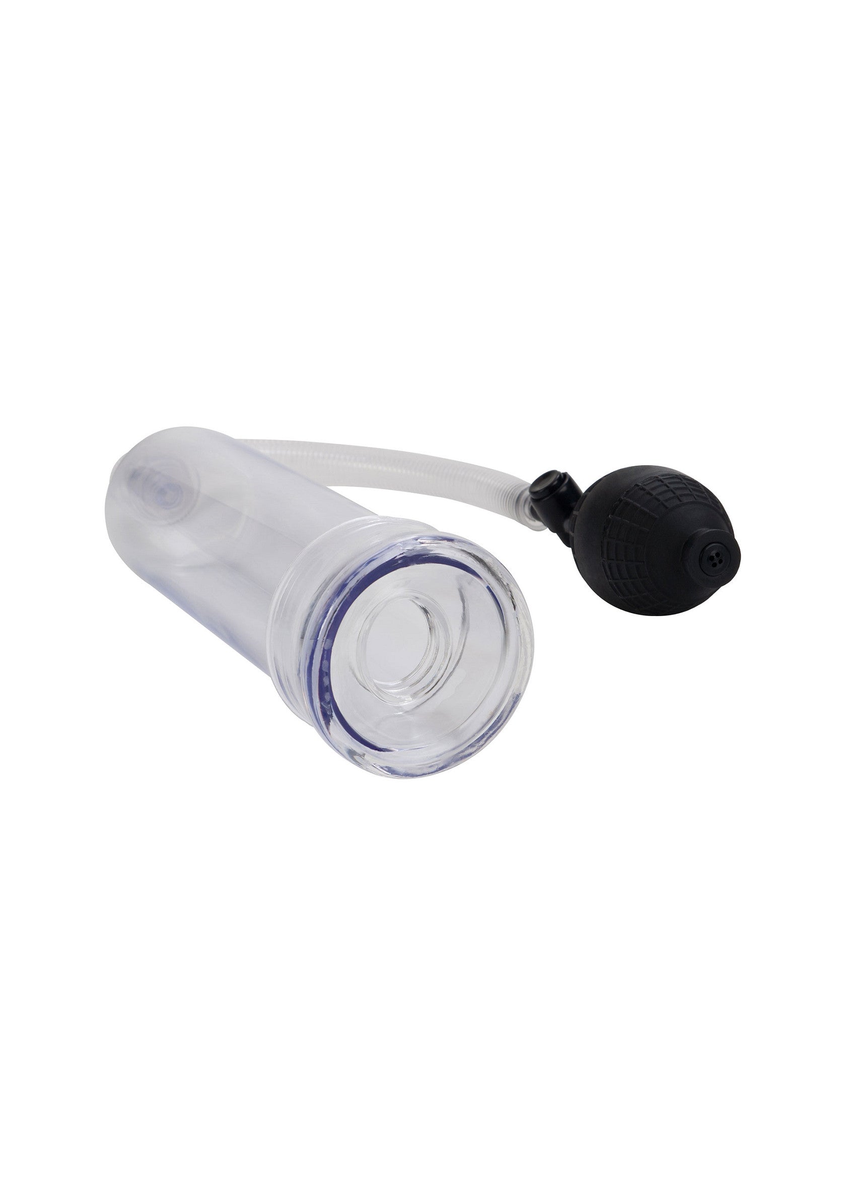 Pompe pénienne transparente avec poire noire pour le plaisir masculin. Améliore la circulation sanguine.; Transparante penispomp met zwarte bal voor mannelijk genot. Verbetert de bloedcirculatie.; Clear penis pump with black bulb for male pleasure. Enhances blood flow.
