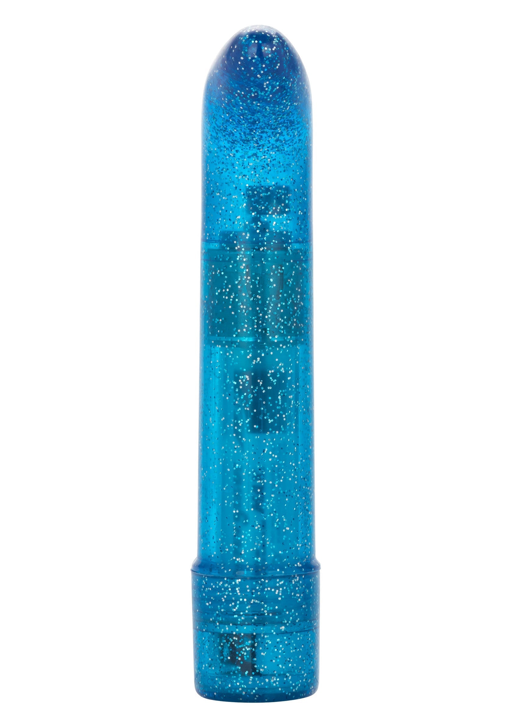 Vibromasseur bleu à paillettes. Plaisir garanti! ; Blauwe vibrator met glitters. Gegarandeerd plezier!; Blue glitter vibrator. Guaranteed pleasure!